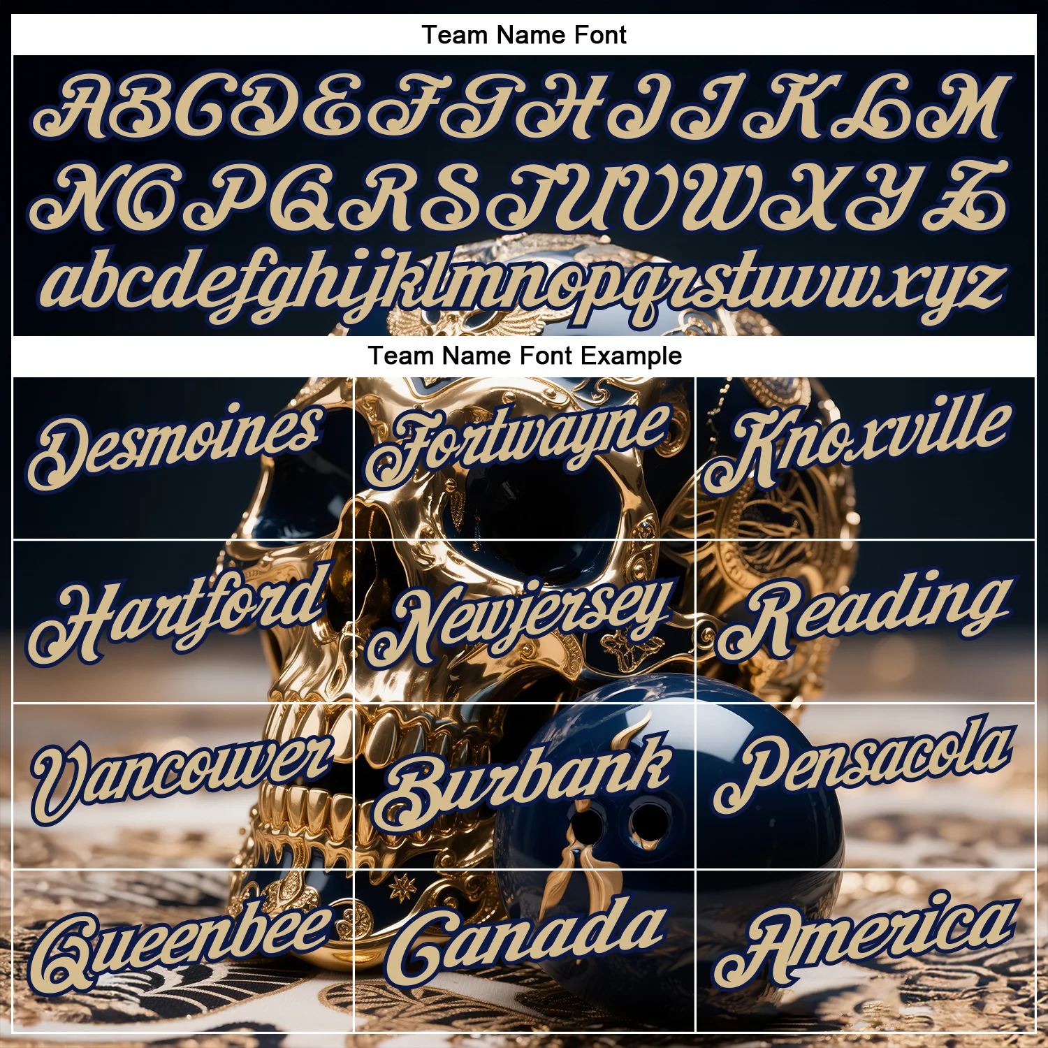 Custom Navy Vegas Gold 3D Metal Skull Bowling Performance Polo Shirt - Image 4