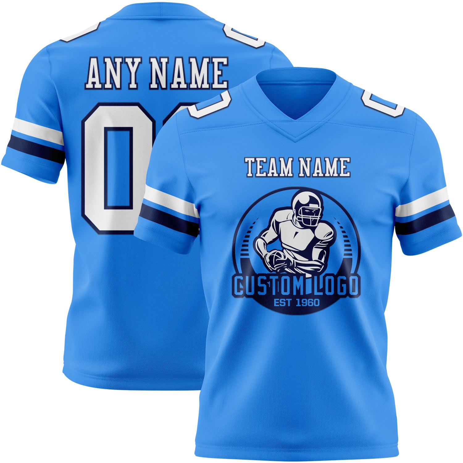 Custom Powder Blue White-Navy Authentic Football Jersey - Image 2
