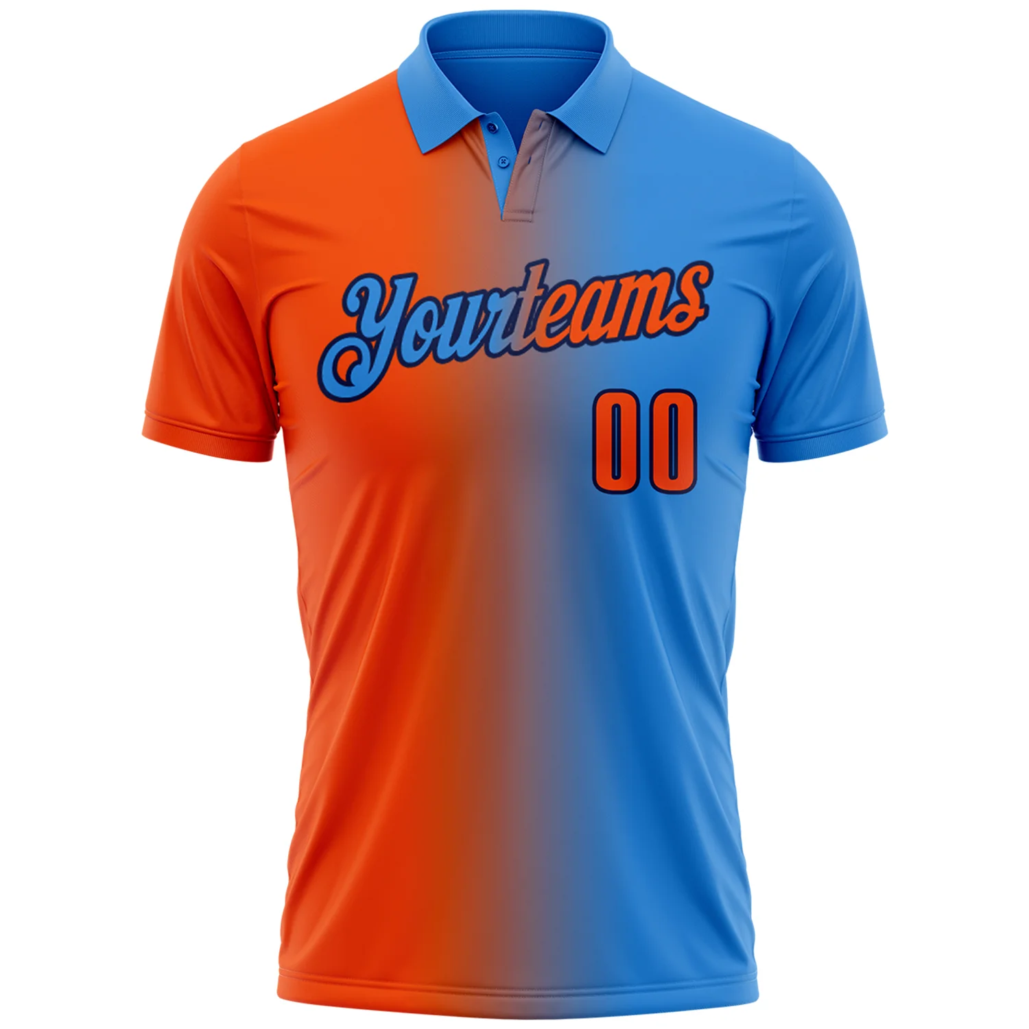 Custom Powder Blue Orange-Navy 3D Gradient Fashion Performance Polo Shirt - Image 2