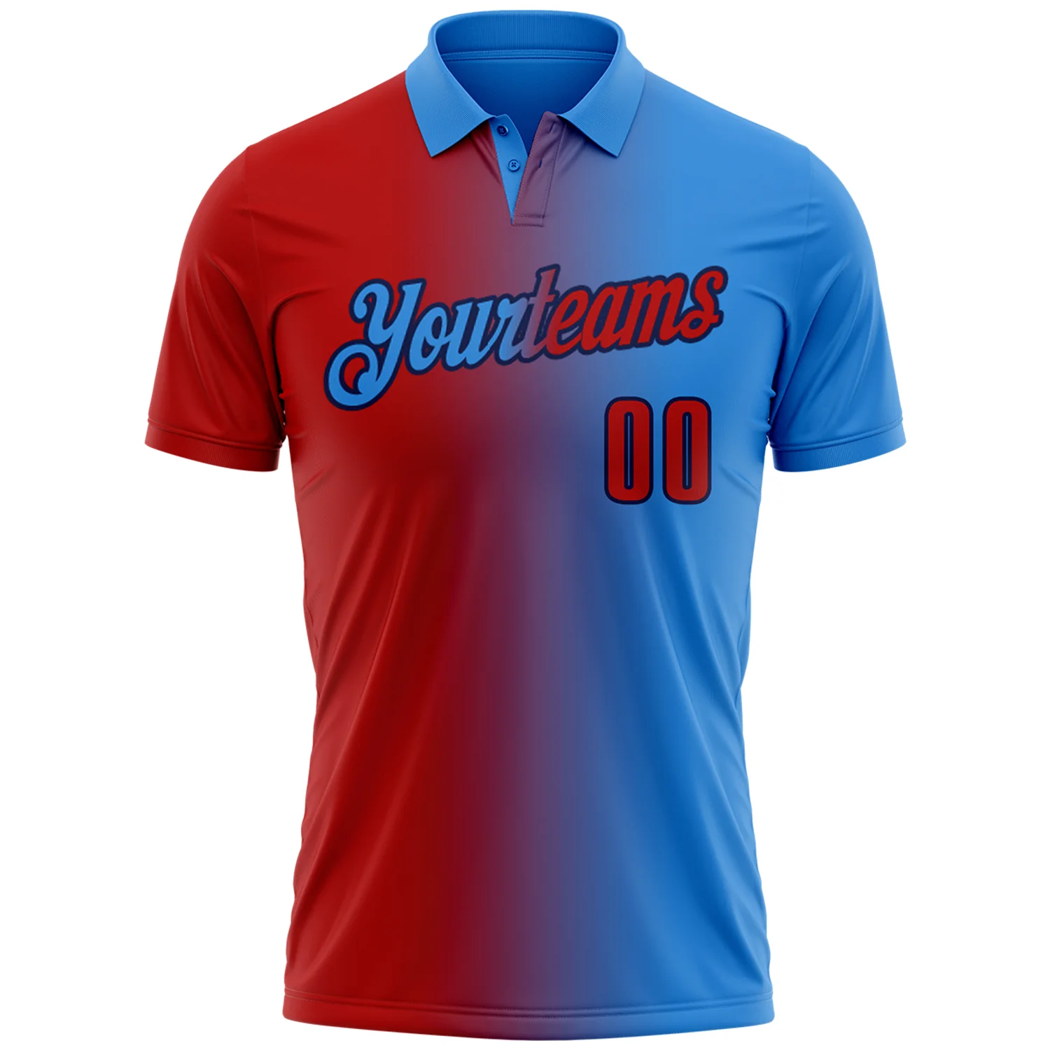 Custom Powder Blue Red-Navy 3D Gradient Fashion Performance Polo Shirt - Image 2
