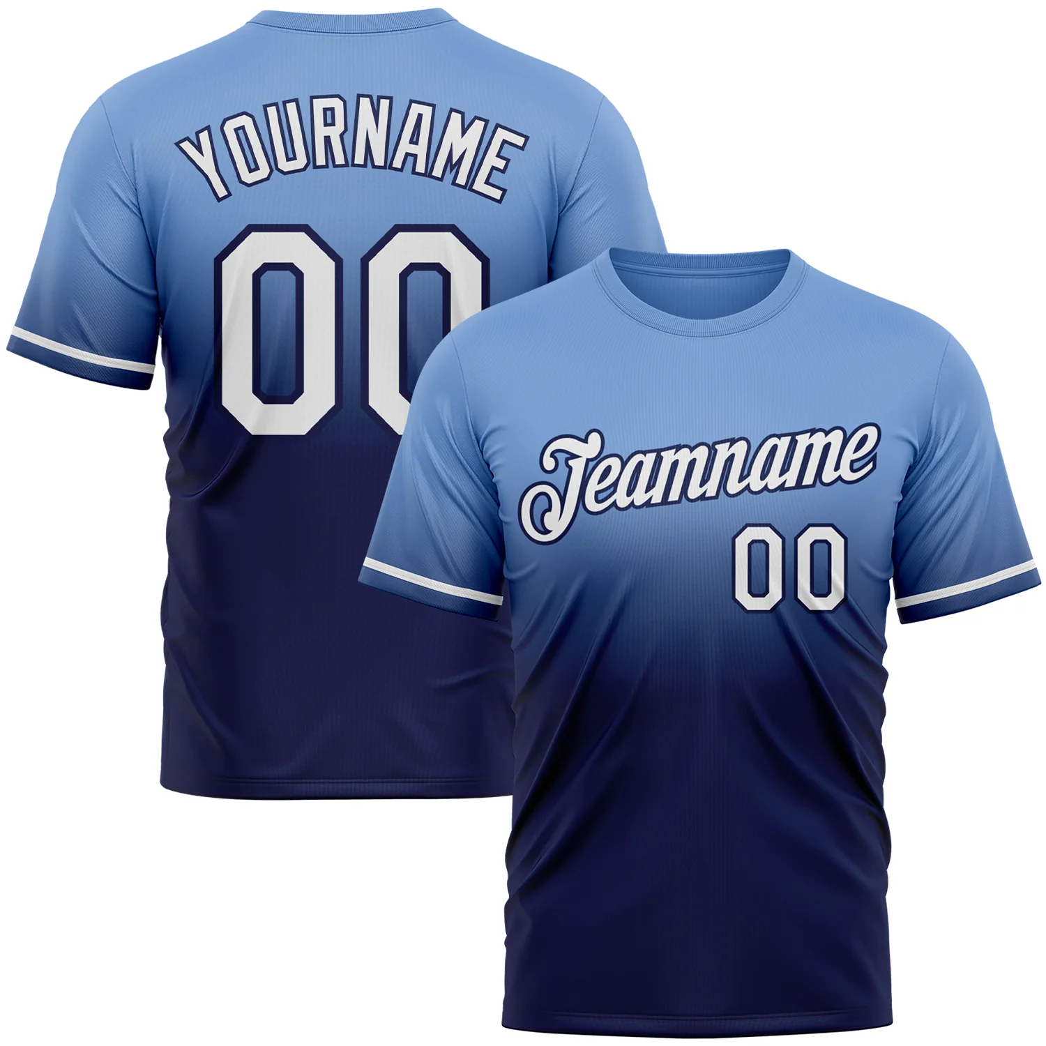 Custom Powder Blue White-Navy Fade Fashion Performance T-Shirt