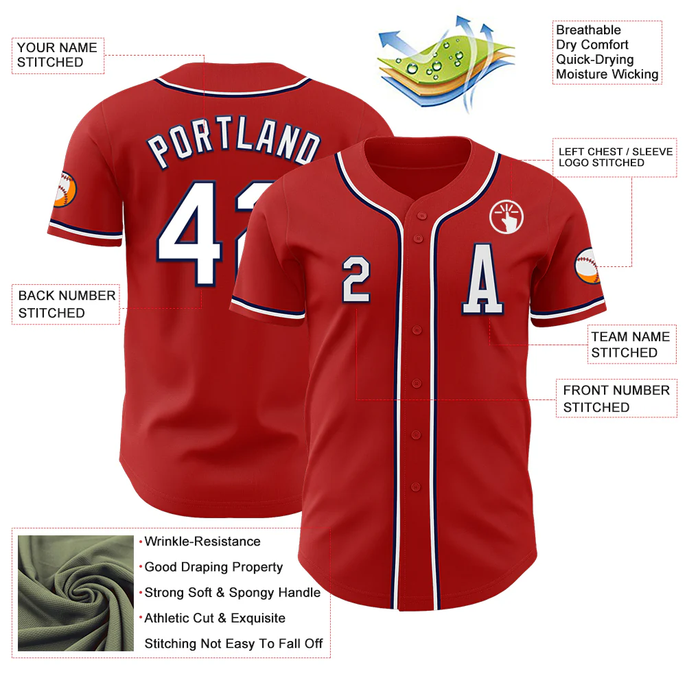 Custom Red White-Navy Authentic Baseball Jersey - Image 2