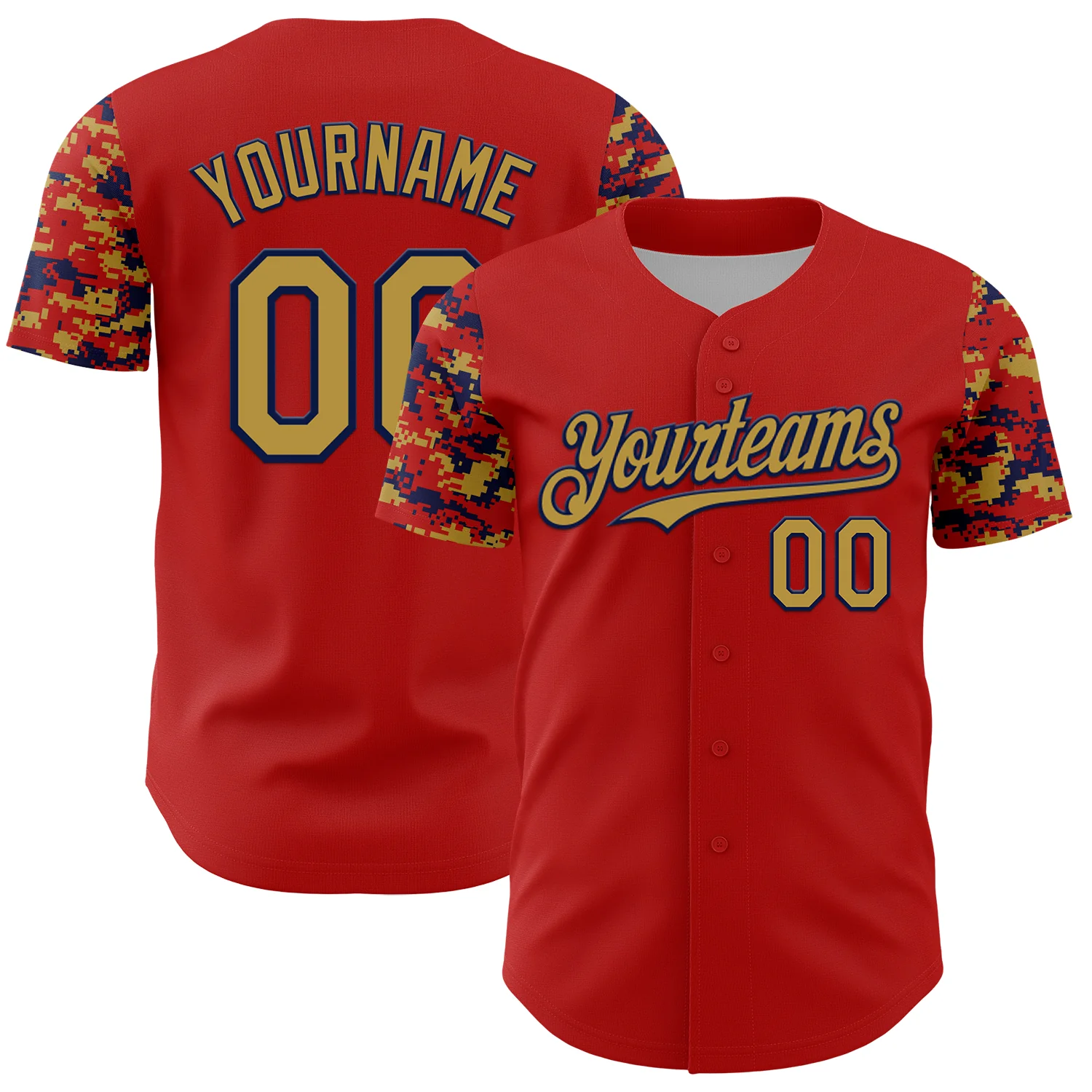 Custom Red Old Gold-Navy Digital Camo Two Tone Authentic Baseball Jersey