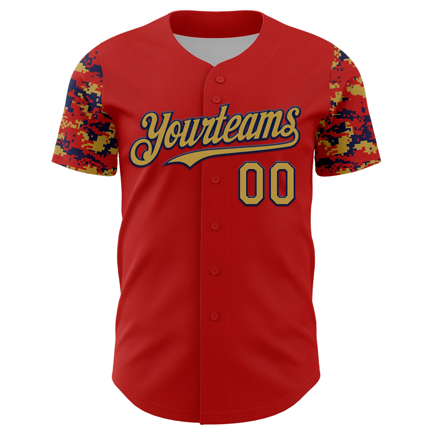 Custom Red Old Gold-Navy Digital Camo Two Tone Authentic Baseball Jersey - Image 2