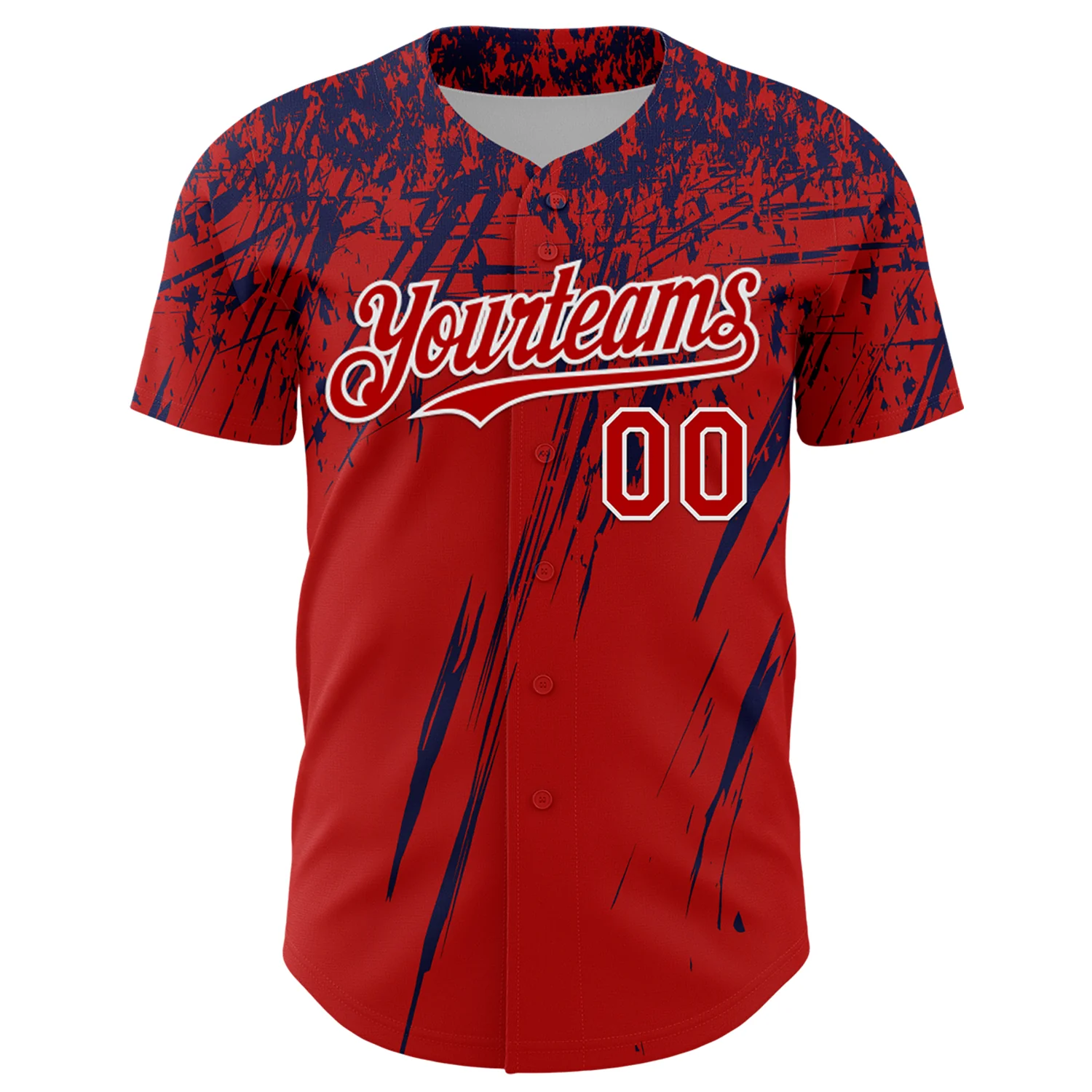 Custom Red Navy-White Distressed Scratch Brush Stroke Authentic Baseball Jersey - Image 2