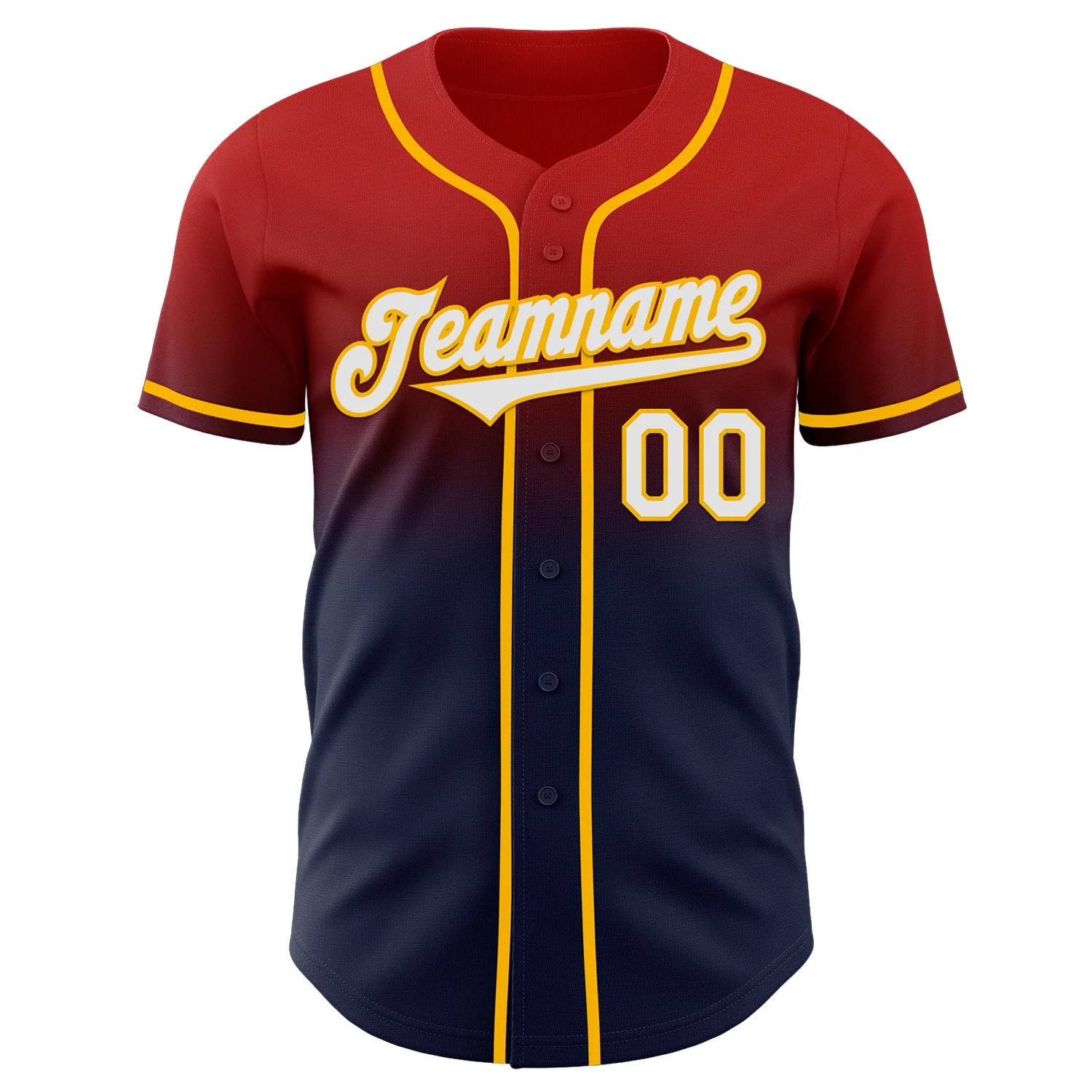 Custom Red Navy-Gold Authentic Fade Fashion Baseball Jersey - Image 2