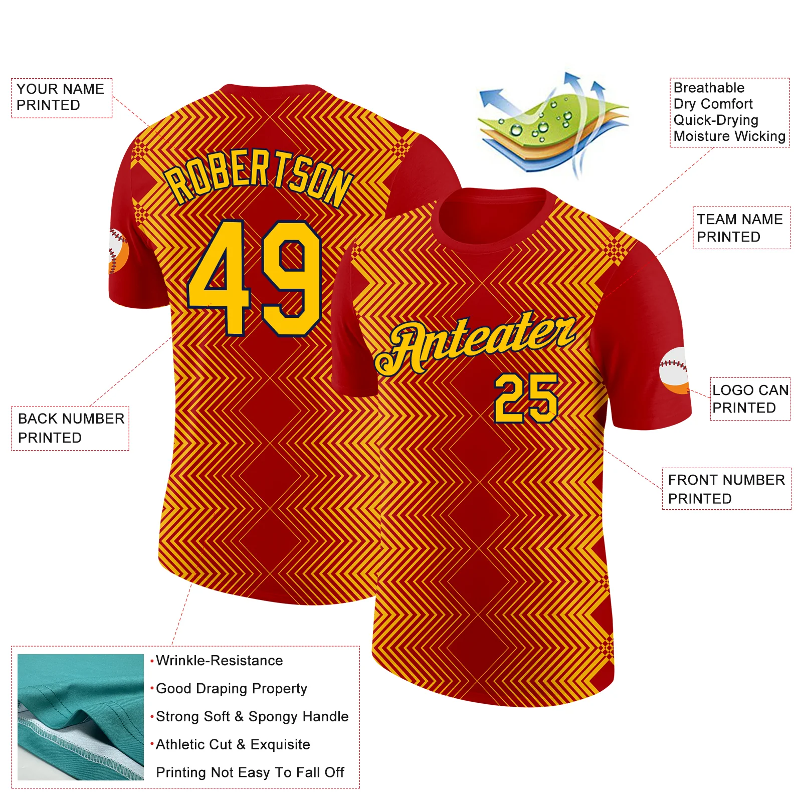 Custom Red Yellow-Navy 3D Esports Performance T-Shirt - Image 2