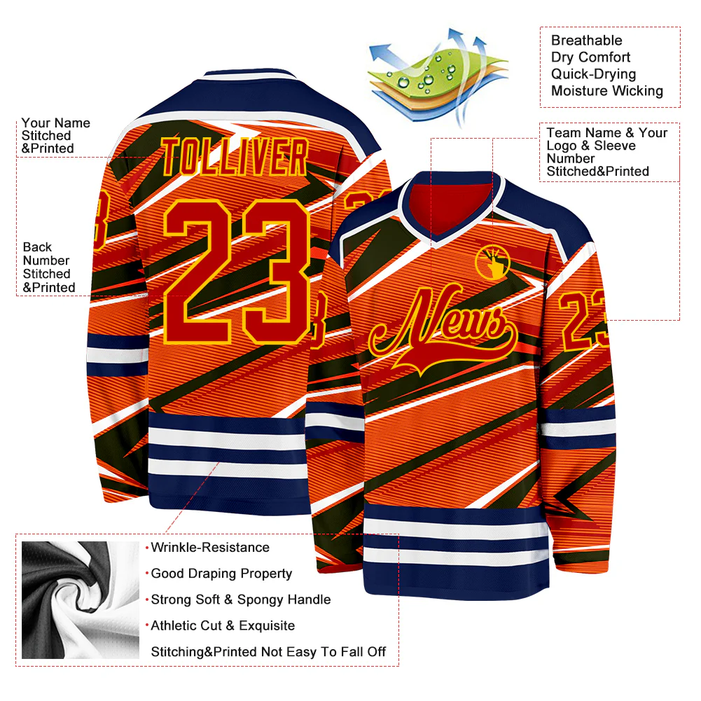 Custom Red Navy Yellow-White Cyber Mecha E-sport Hockey Jersey - Image 5