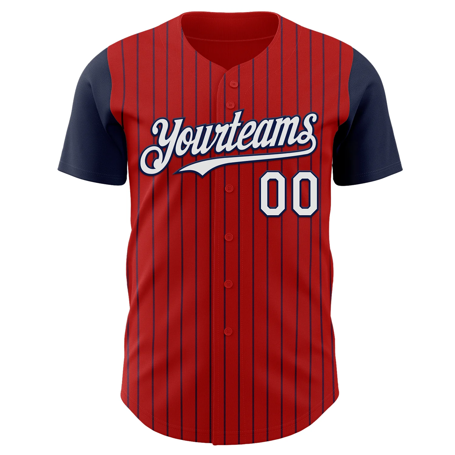 Custom Red Navy Pinstripe White Authentic Two Tone Baseball Jersey - Image 2