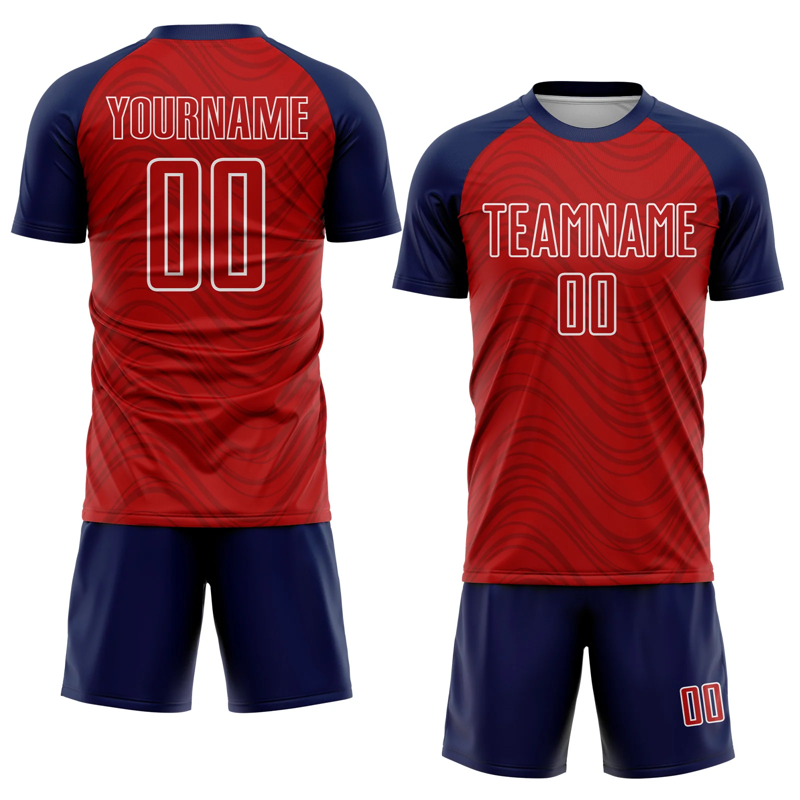 Custom Red Navy-White Wavy Lines Sports Sublimation Soccer Uniform Jersey - Image 2