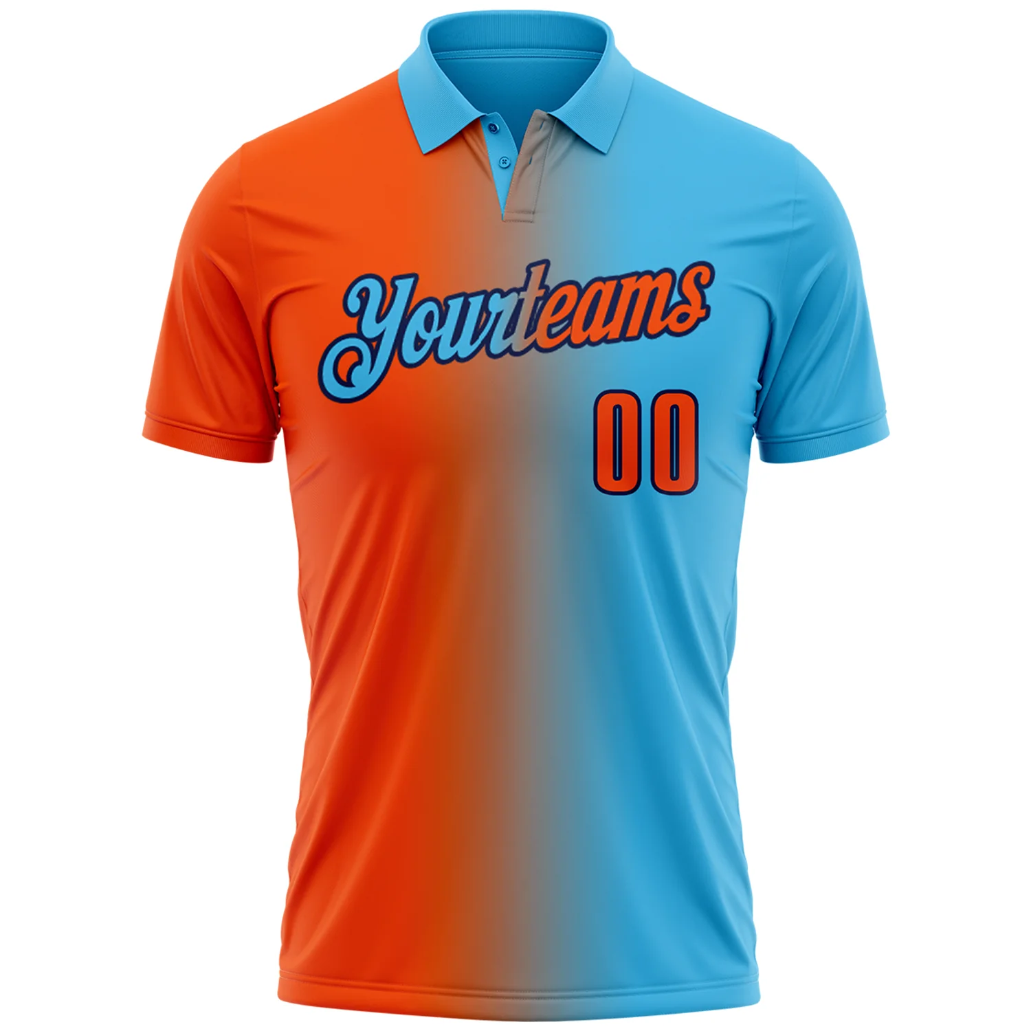 Custom Sky Blue Orange-Navy 3D Gradient Fashion Performance Polo Shirt - Image 2