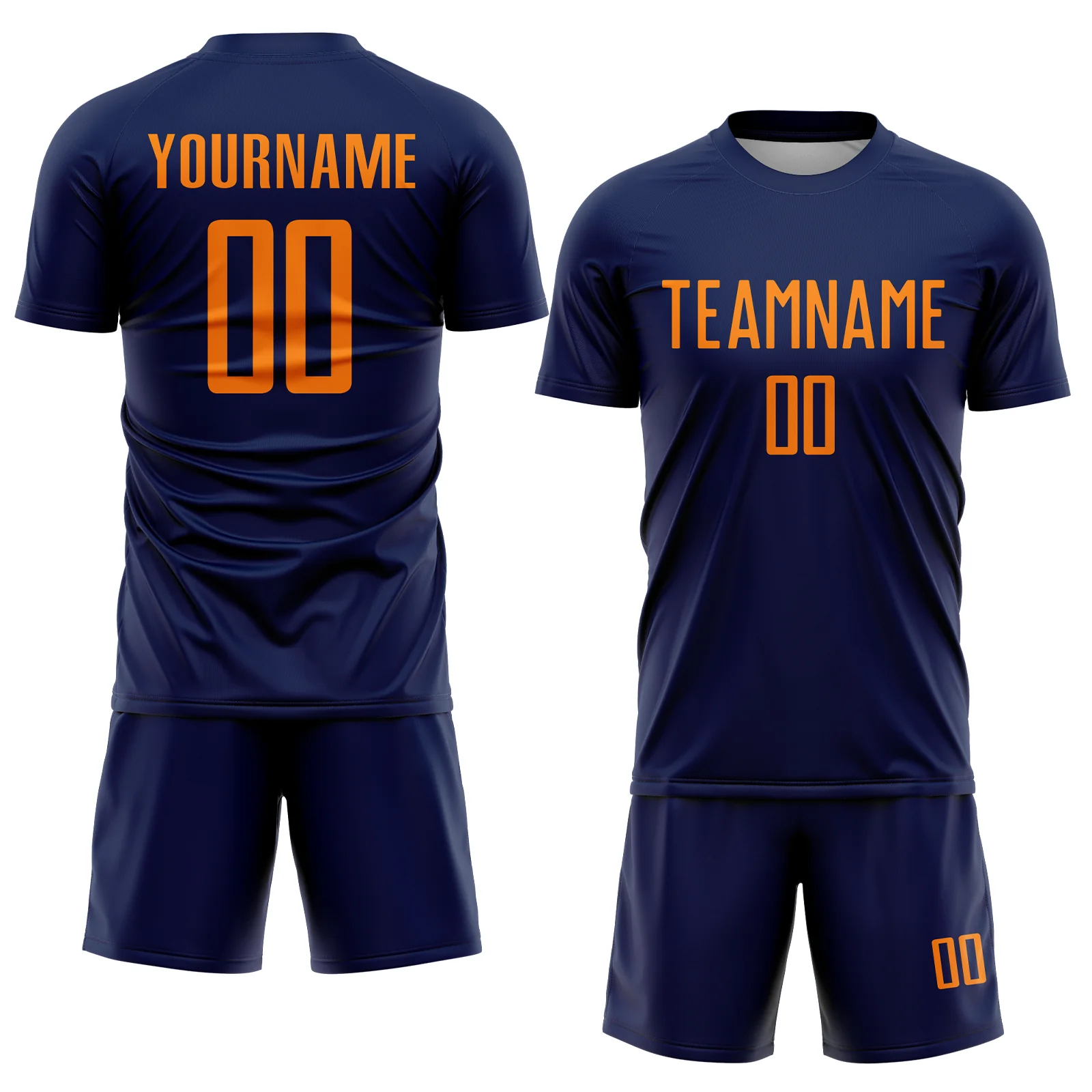 Custom Navy Bay Orange Sublimation Soccer Uniform Jersey - Image 2