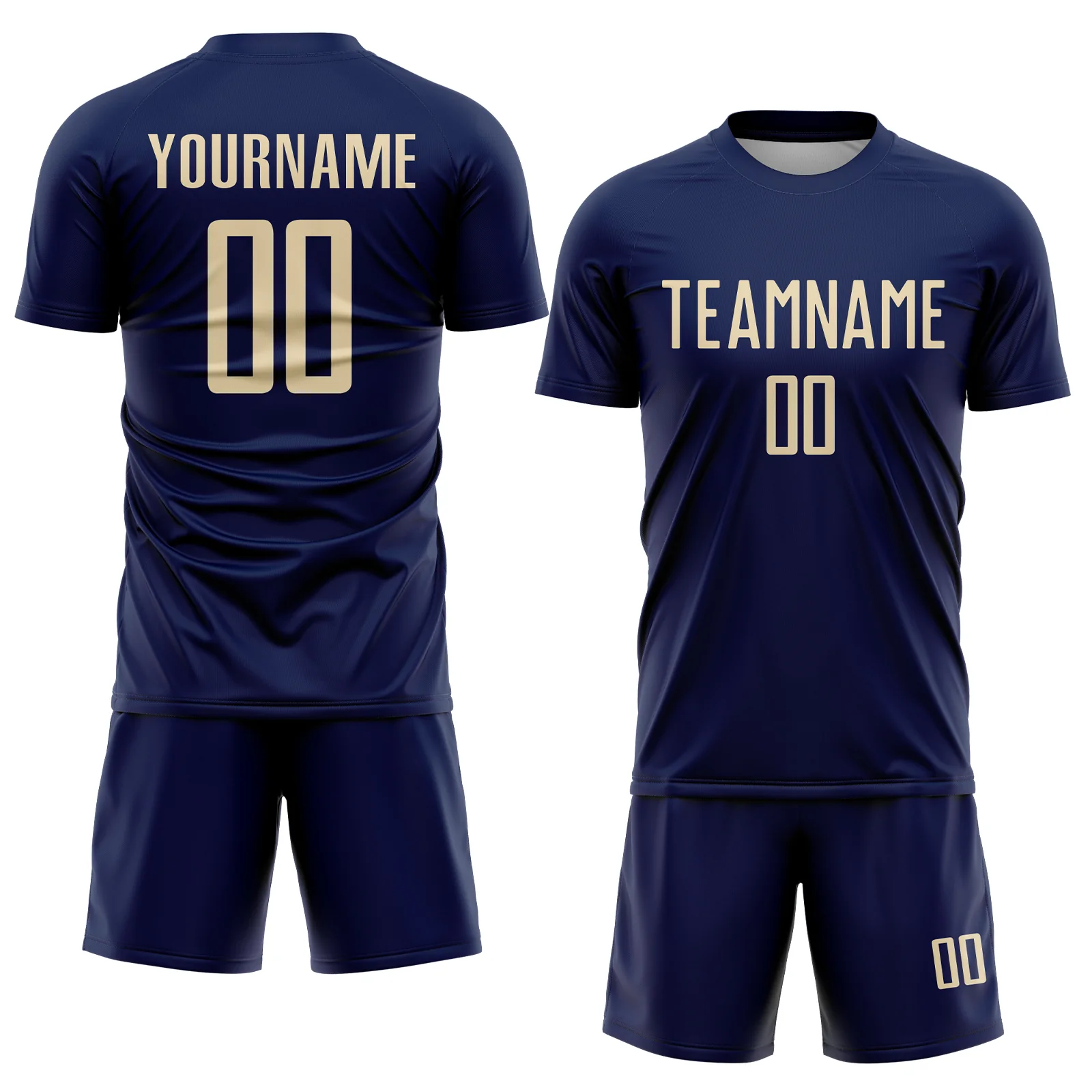 Custom Navy Cream Sublimation Soccer Uniform Jersey - Image 2