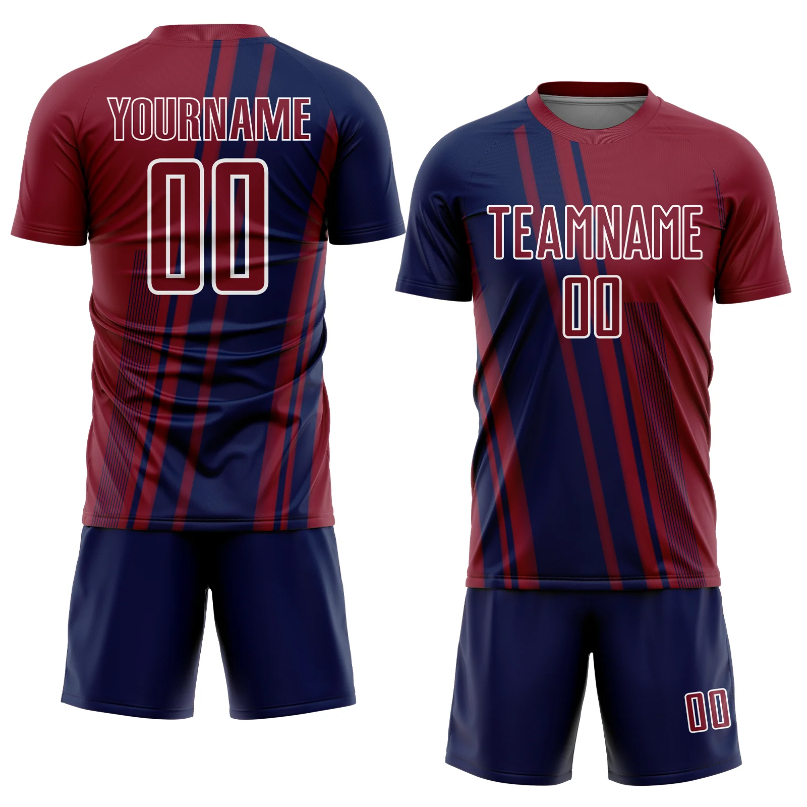 Custom Crimson Navy-White Lines Sports Sublimation Soccer Uniform Jersey - Image 2