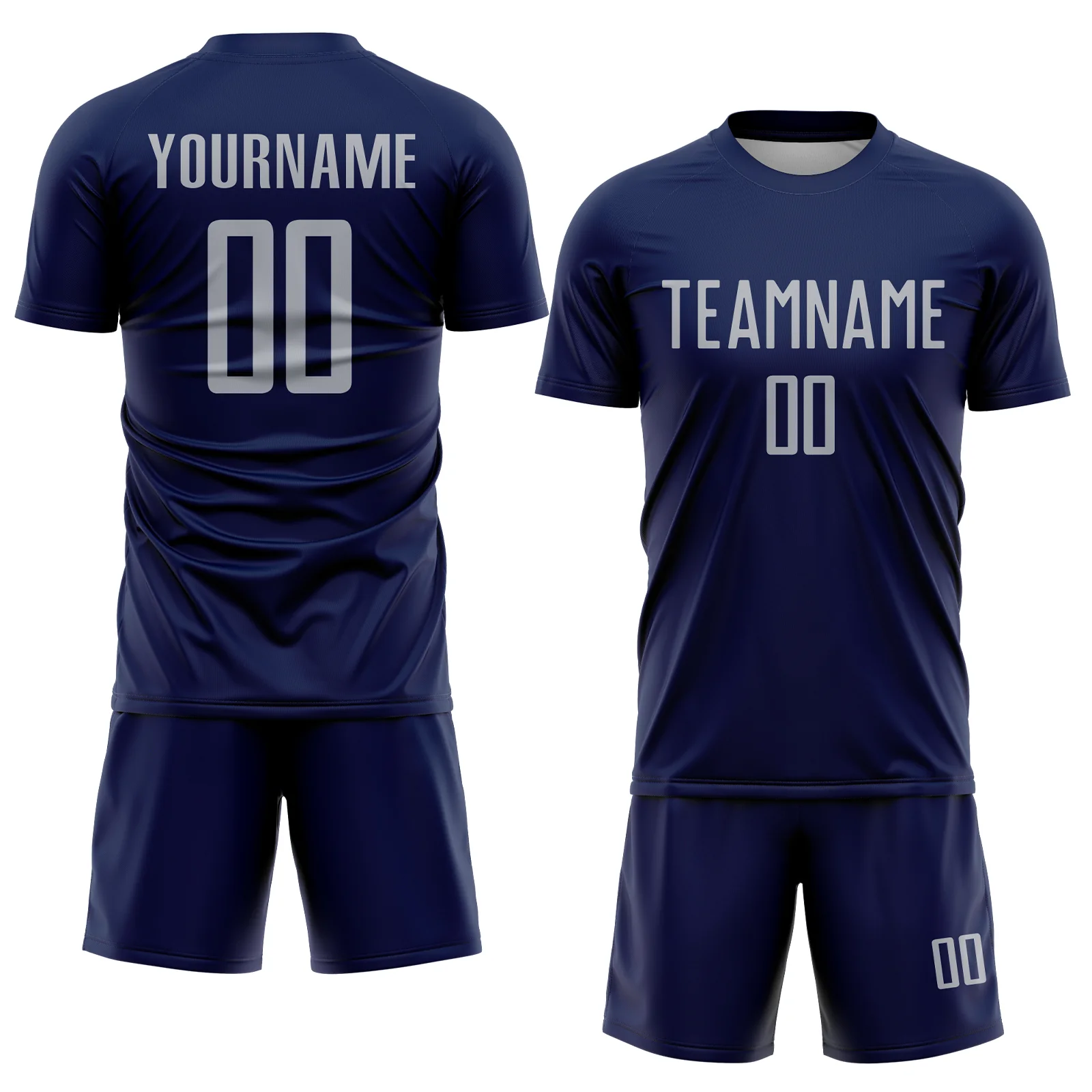 Custom Navy Gray Sublimation Soccer Uniform Jersey - Image 2