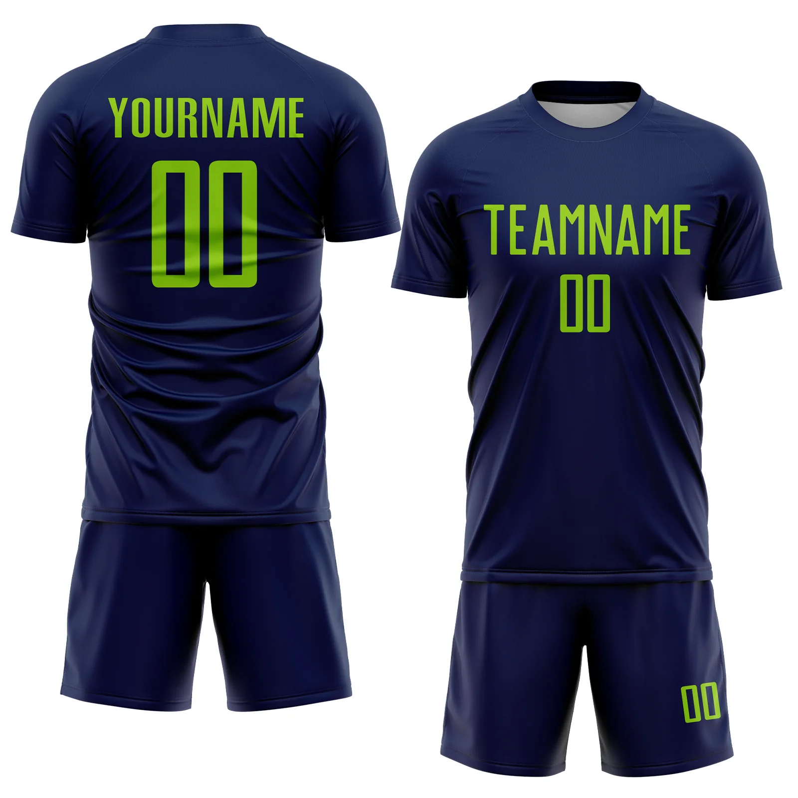 Custom Navy Neon Green Sublimation Soccer Uniform Jersey - Image 2