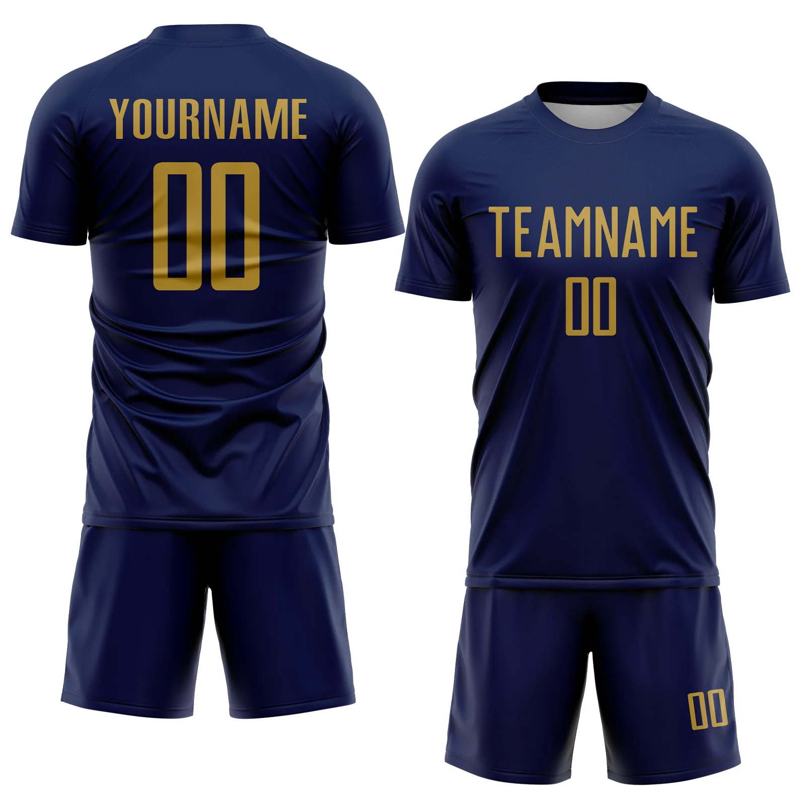 Custom Navy Old Gold Sublimation Soccer Uniform Jersey - Image 2