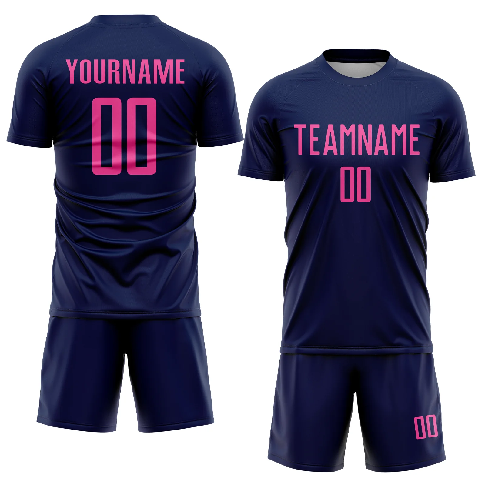 Custom Navy Pink Sublimation Soccer Uniform Jersey - Image 2