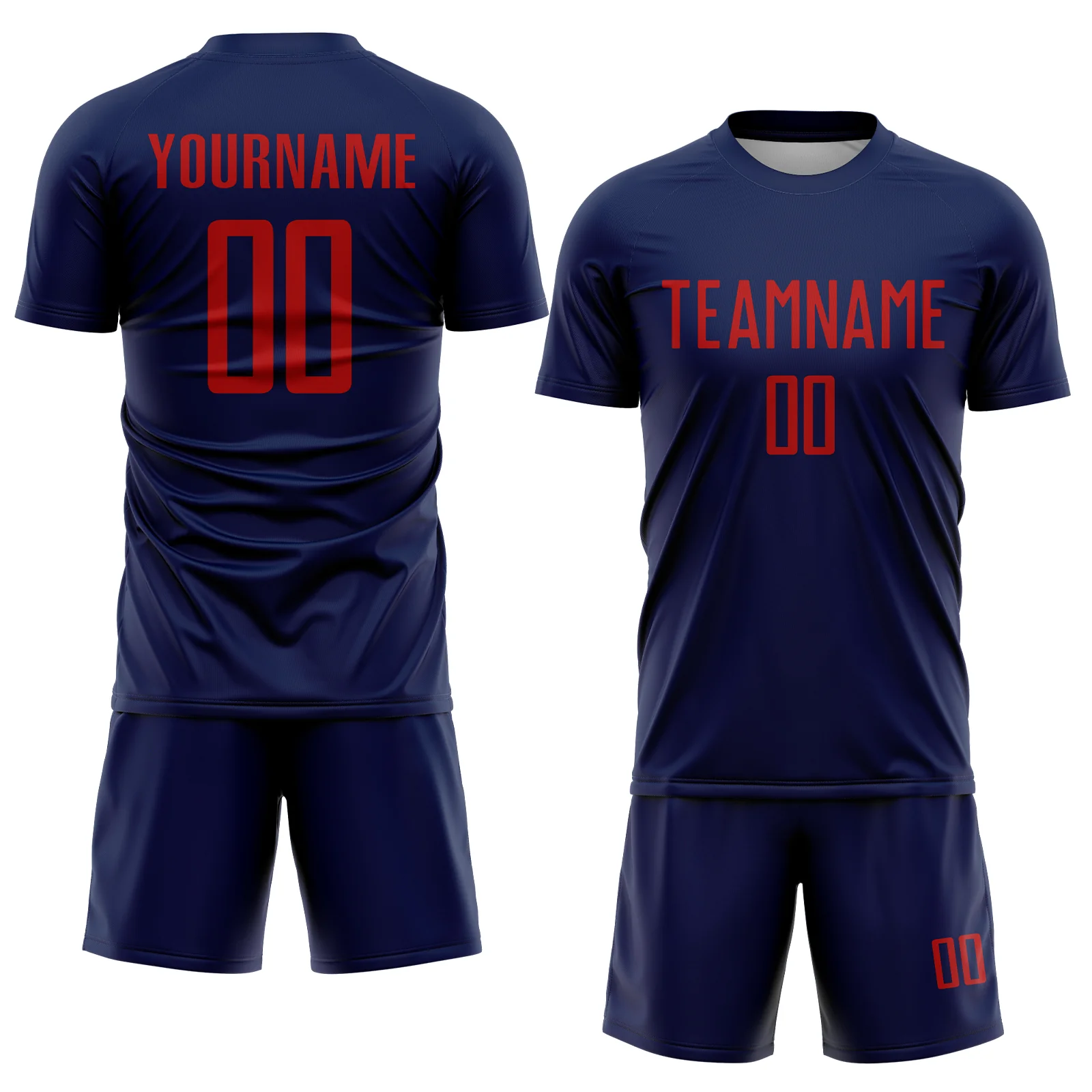 Custom Navy Red Sublimation Soccer Uniform Jersey - Image 2