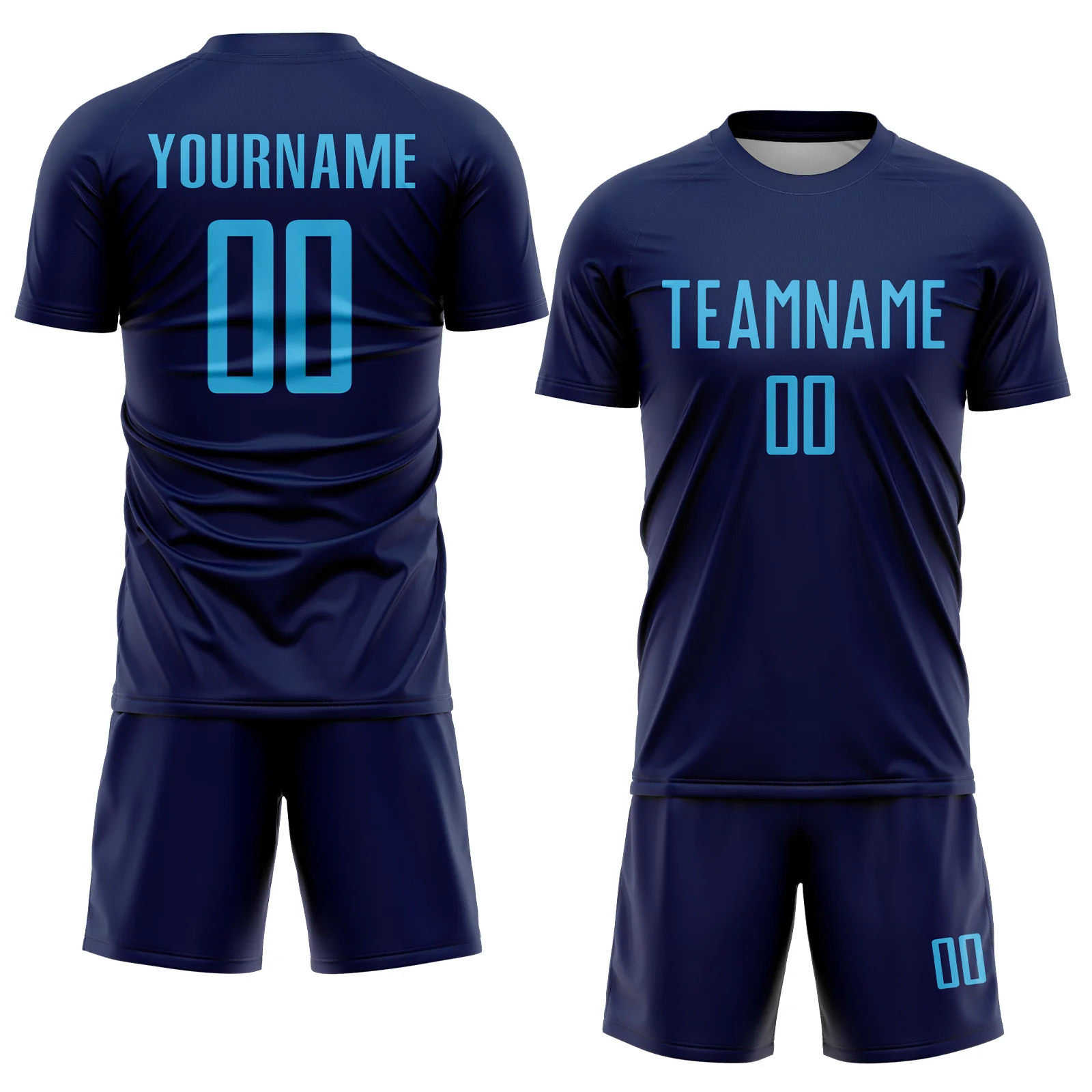 Custom Navy Sky Blue Sublimation Soccer Uniform Jersey - Image 2