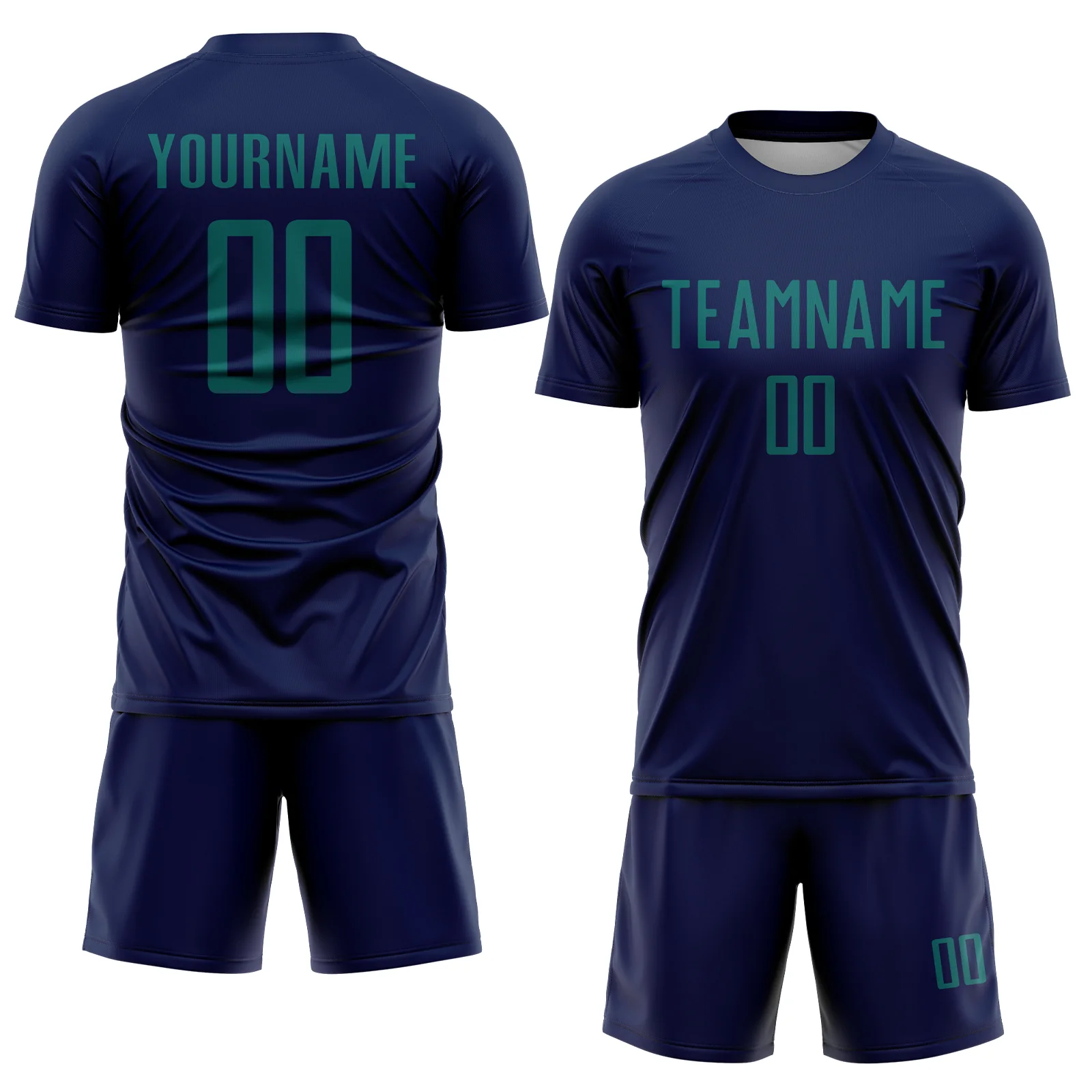 Custom Navy Teal Sublimation Soccer Uniform Jersey - Image 2