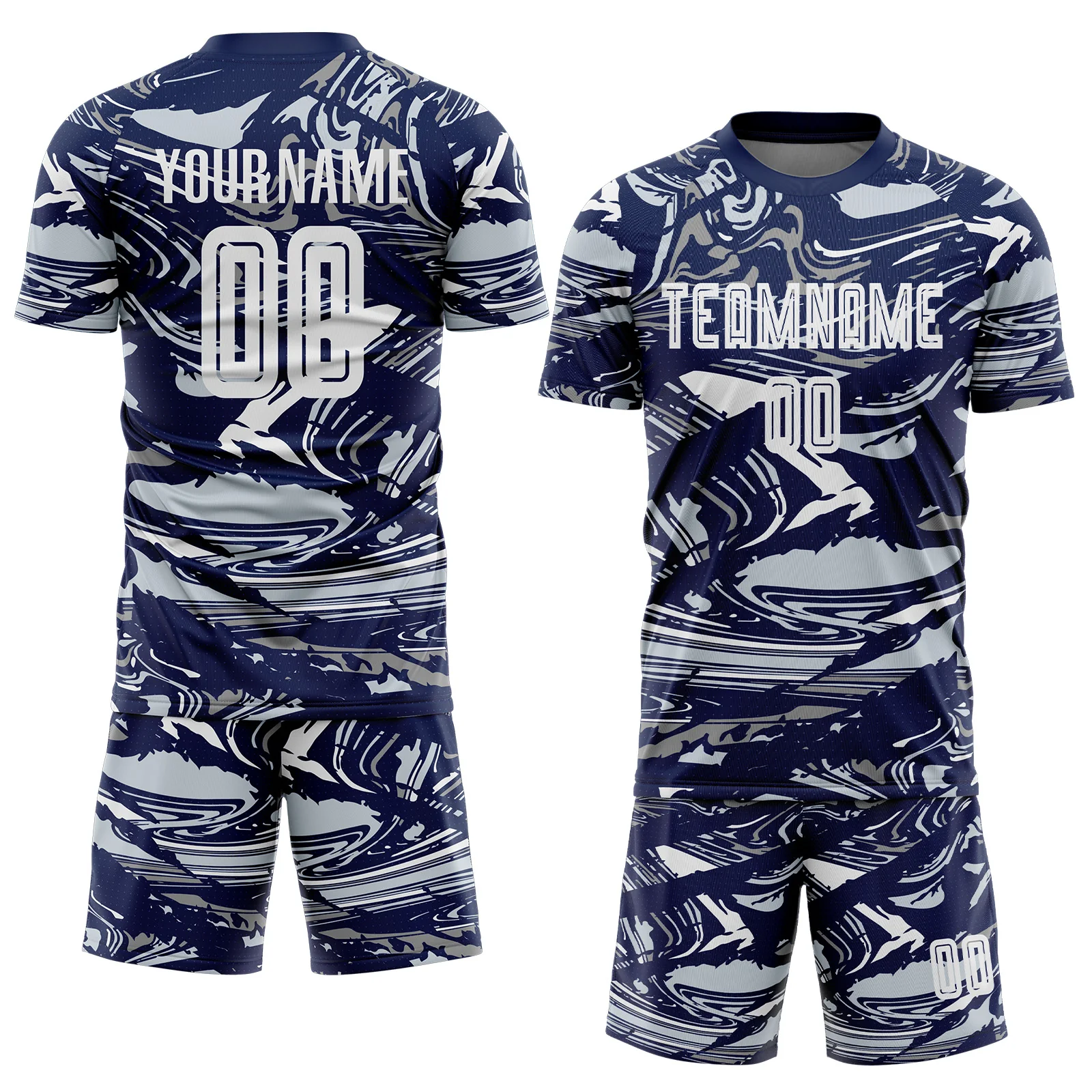 Custom Figure White Navy-Silver Fluid Art Splash Sublimation Soccer Uniform Jersey - Image 2