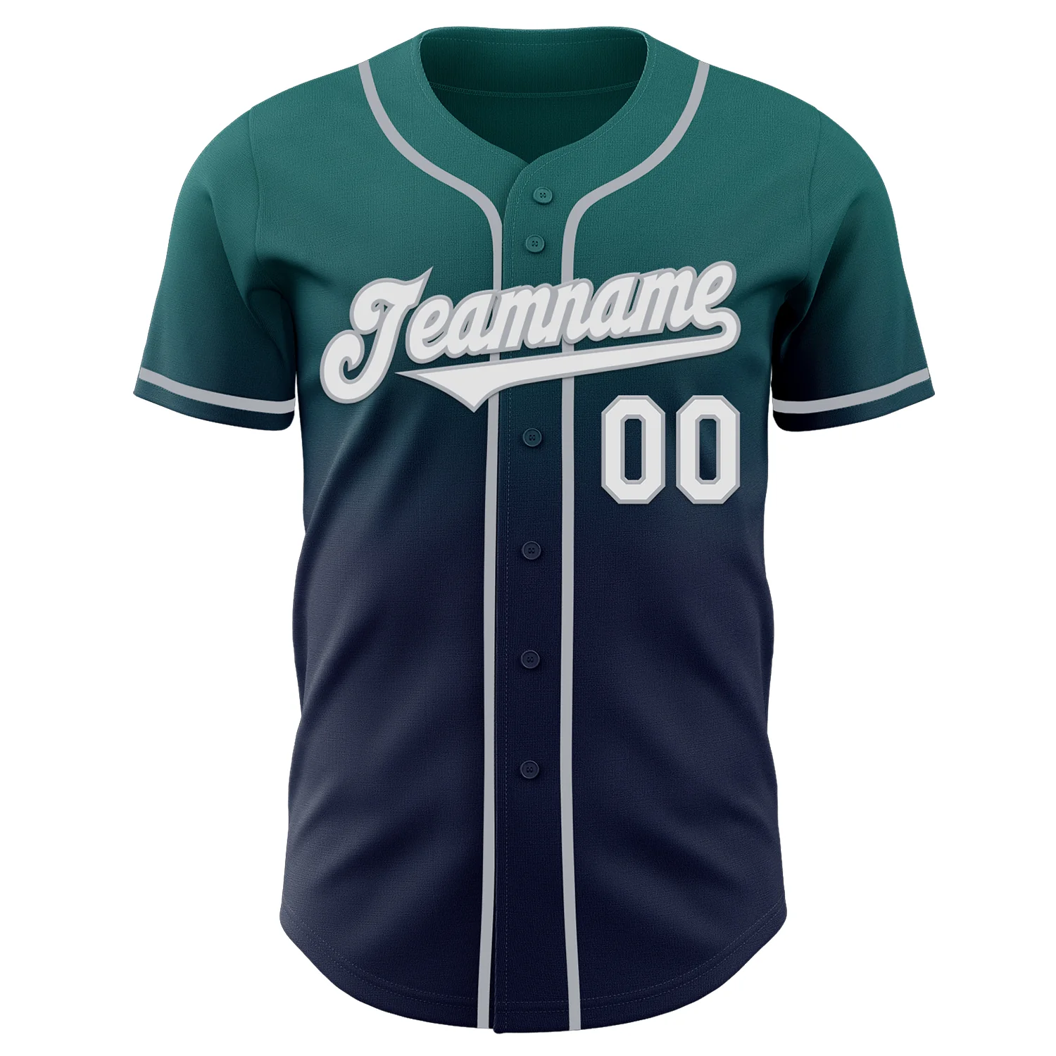 Custom Teal Navy-Gray Authentic Fade Fashion Baseball Jersey - Image 2