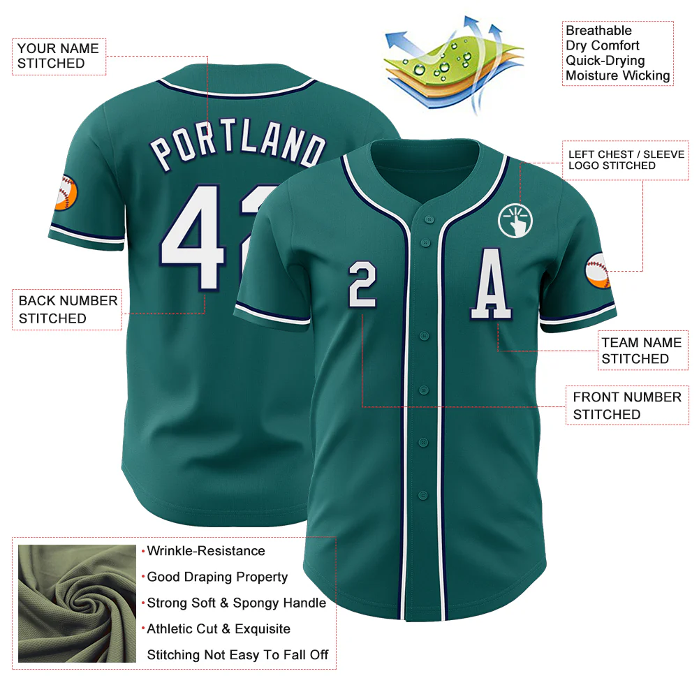 Custom Teal White-Navy Authentic Baseball Jersey - Image 2