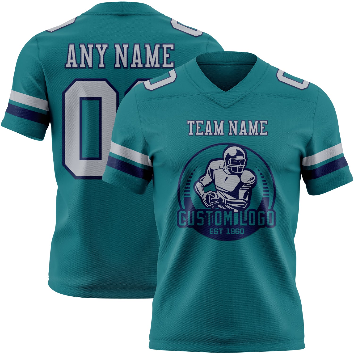 Custom Teal Gray-Navy Authentic Football Jersey - Image 2