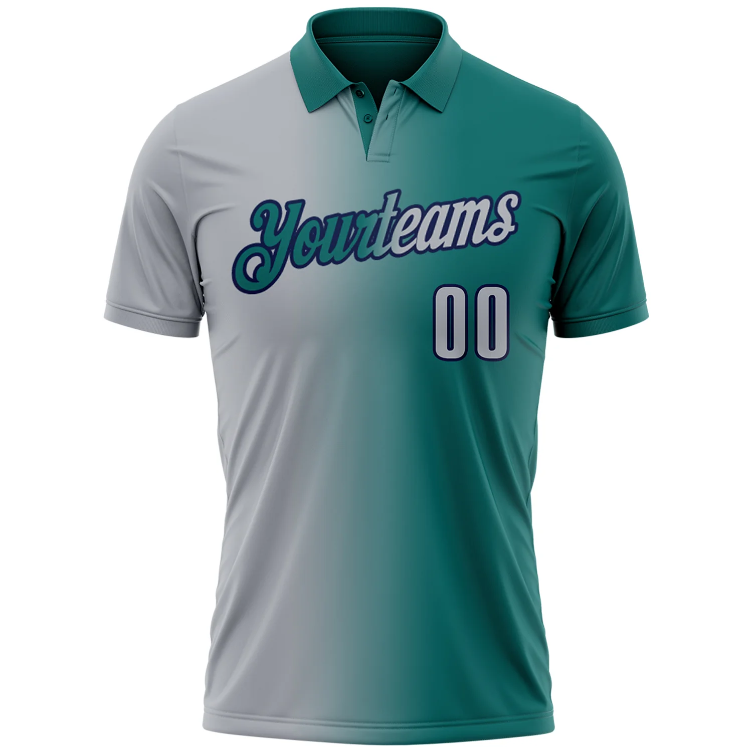 Custom Teal Gray-Navy 3D Gradient Fashion Performance Polo Shirt - Image 2
