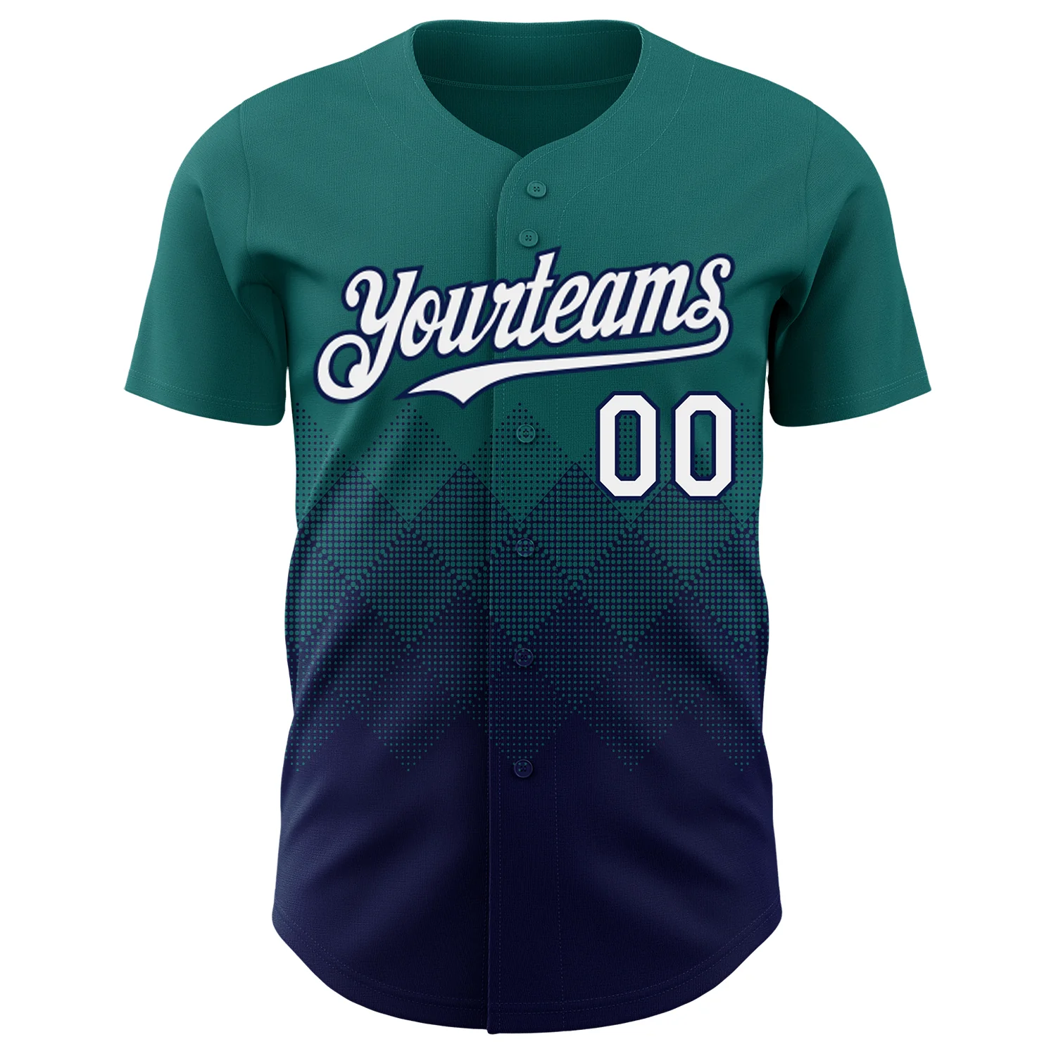 Custom Teal White-Navy 3D Gradient Square Shape Authentic Baseball Jersey - Image 2