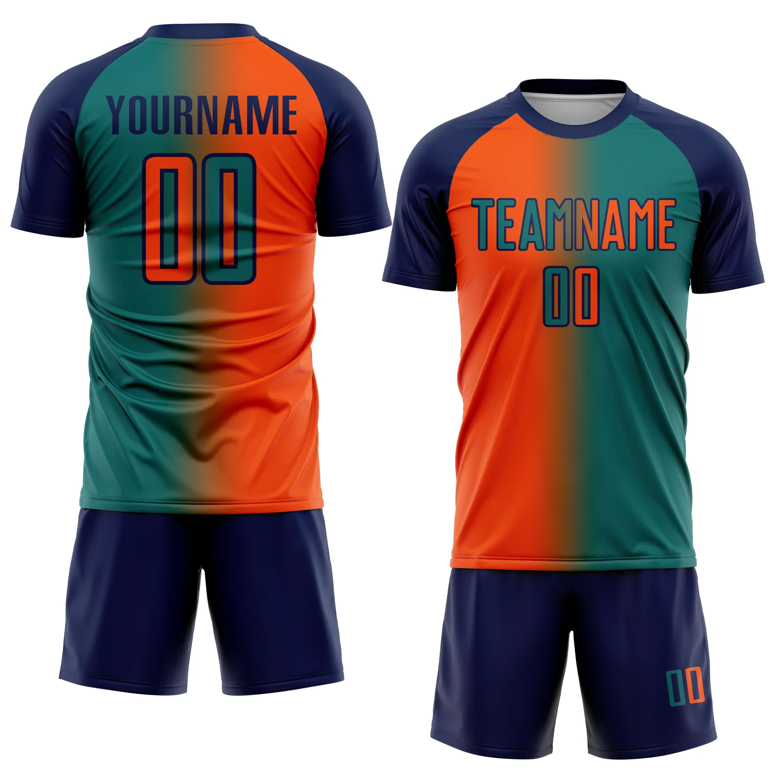 Custom Teal Orange-Navy Sublimation Gradient Fashion Soccer Uniform Jersey - Image 2