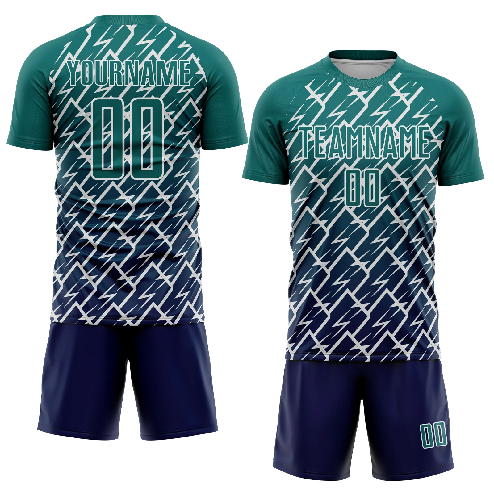 Custom Teal Navy-White Lightning Sports Sublimation Soccer Uniform Jersey - Image 2