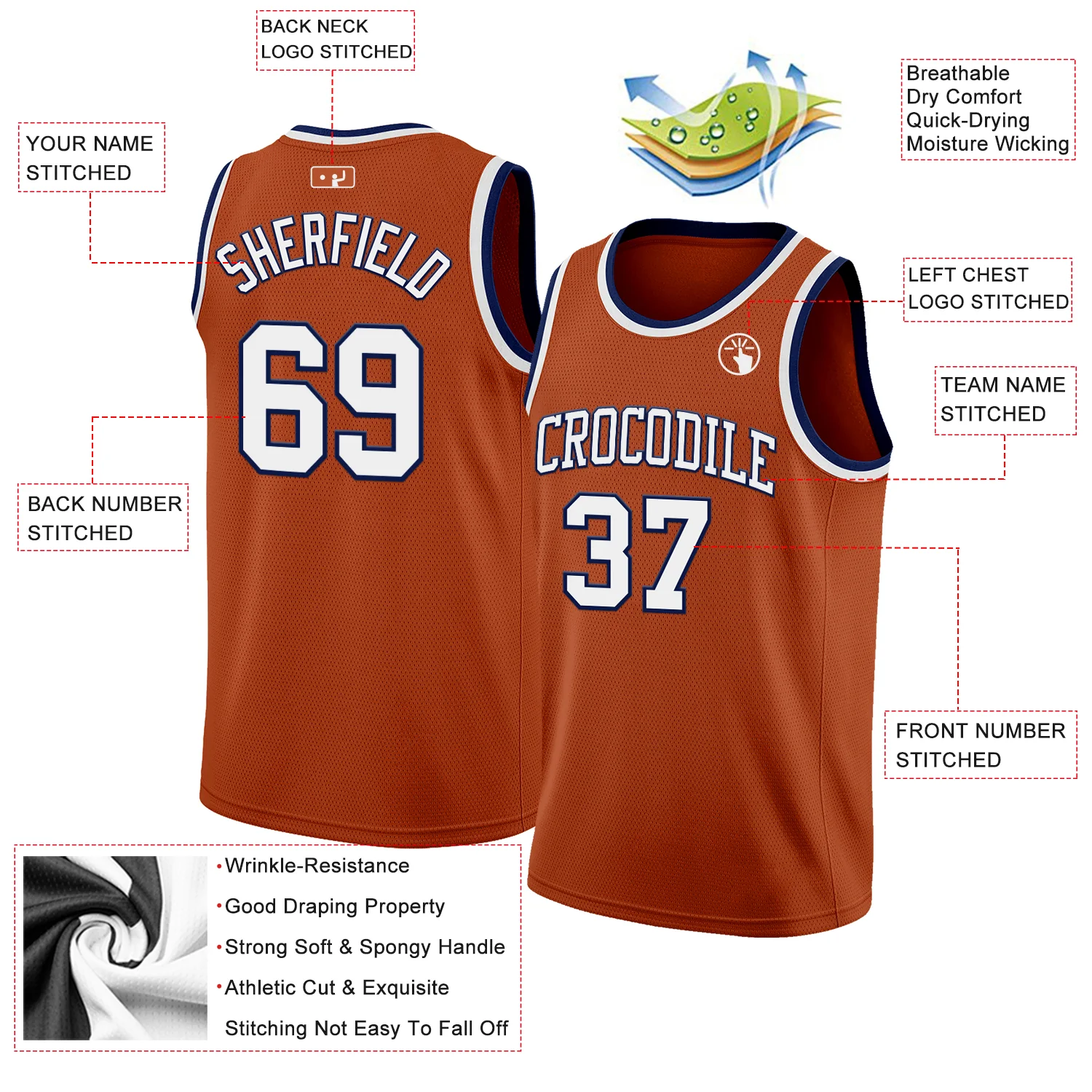 Custom Texas Orange White-Navy Authentic Basketball Jersey - Image 2