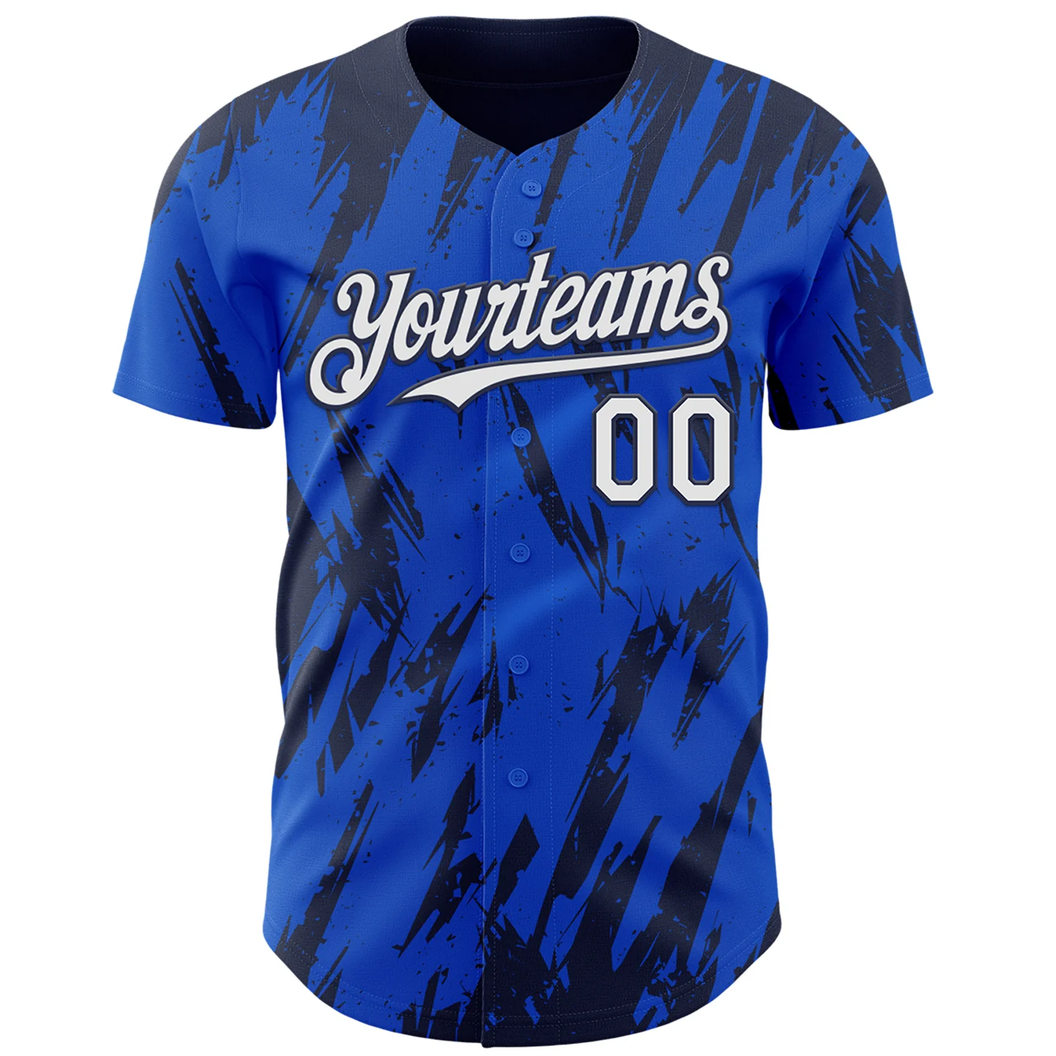 Custom Thunder Blue White-Navy Splatter Torn Sharp Brush Stroke Authentic Baseball Jersey - Image 2