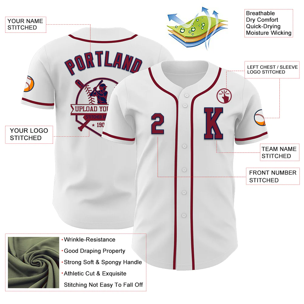 Custom White Crimson-Navy Authentic Baseball Jersey - Image 6