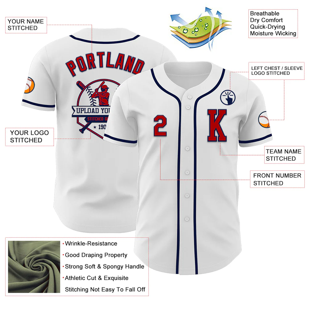 Custom White Red-Navy Authentic Baseball Jersey - Image 6