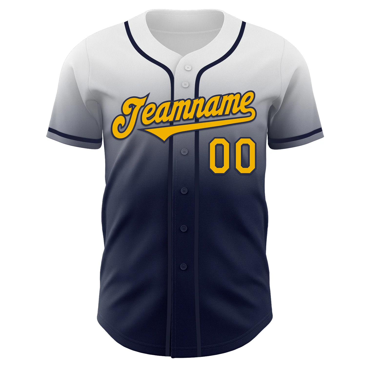 Custom White Gold-Navy Authentic Fade Fashion Baseball Jersey - Image 2