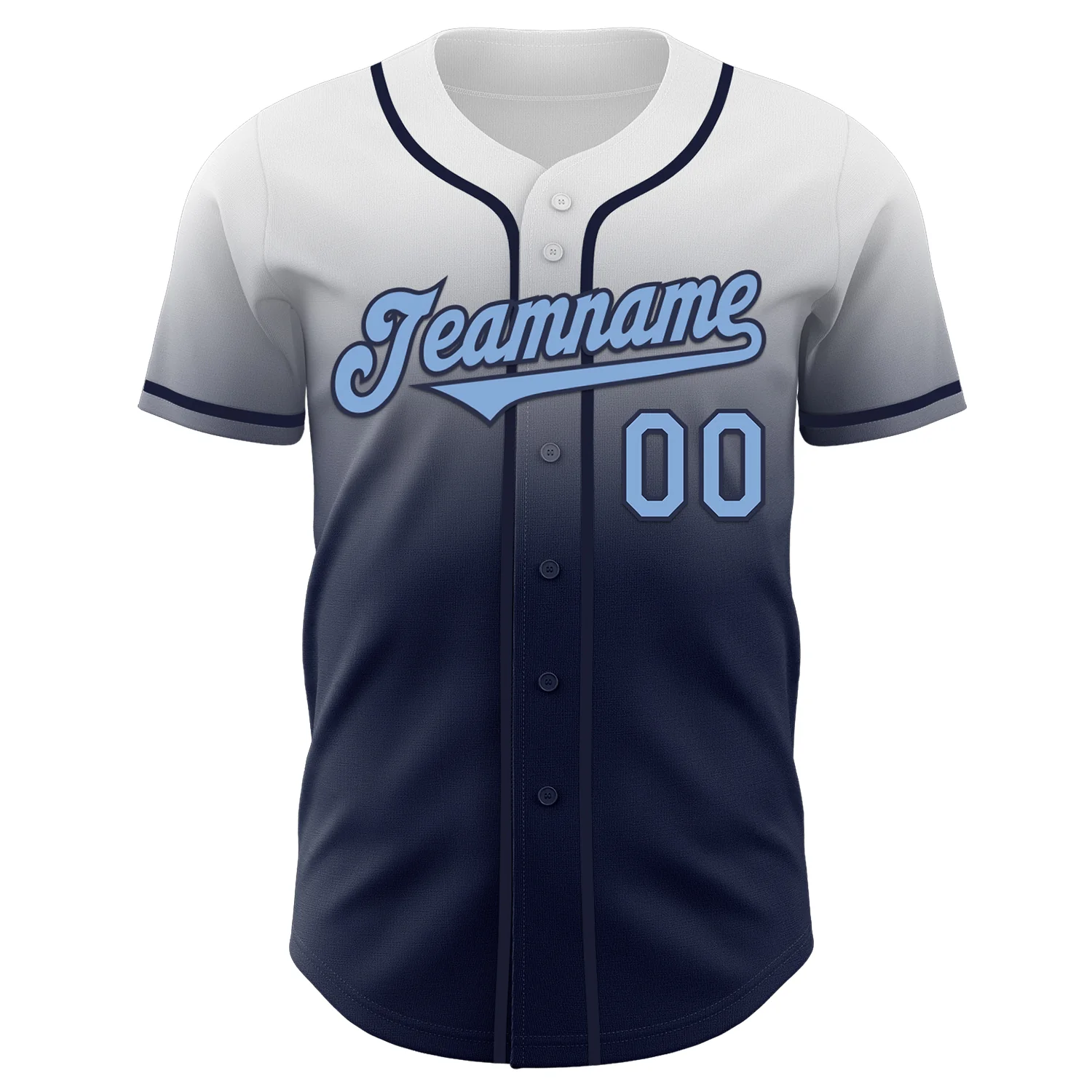 Custom White Light Blue-Navy Authentic Fade Fashion Baseball Jersey - Image 2
