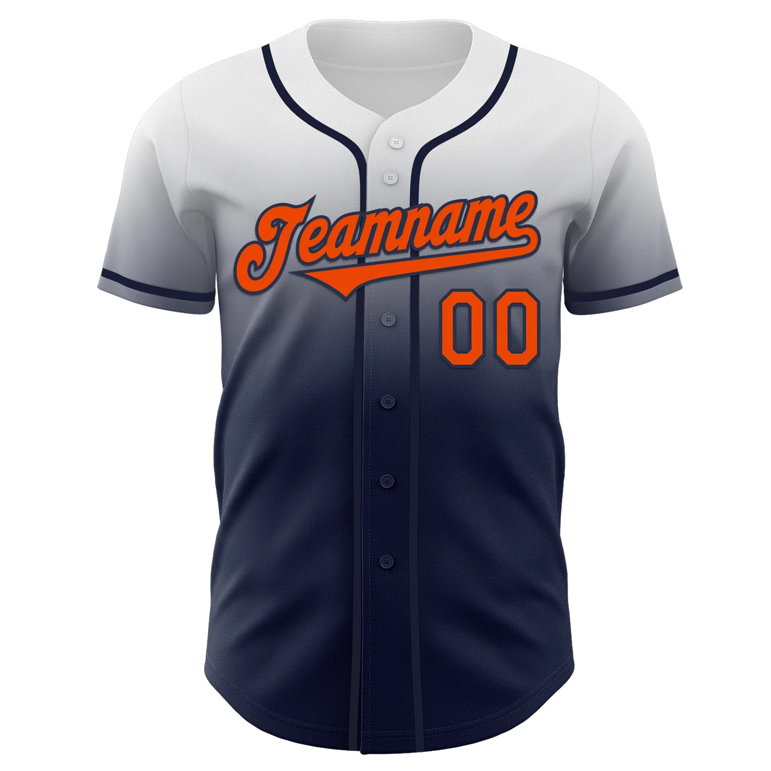 Custom White Orange-Navy Authentic Fade Fashion Baseball Jersey - Image 2