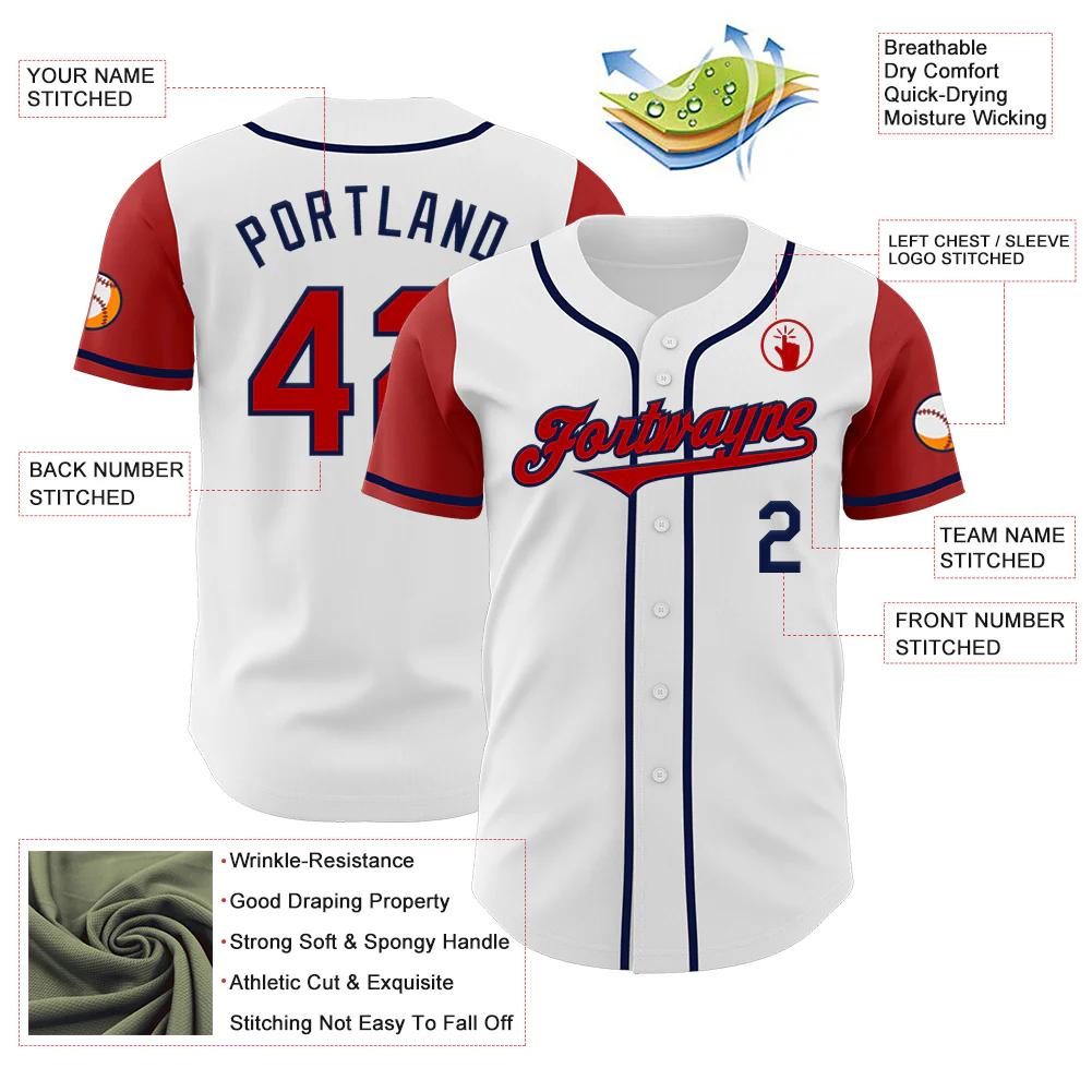 Custom White Red-Navy Authentic Two Tone Baseball Jersey - Image 3