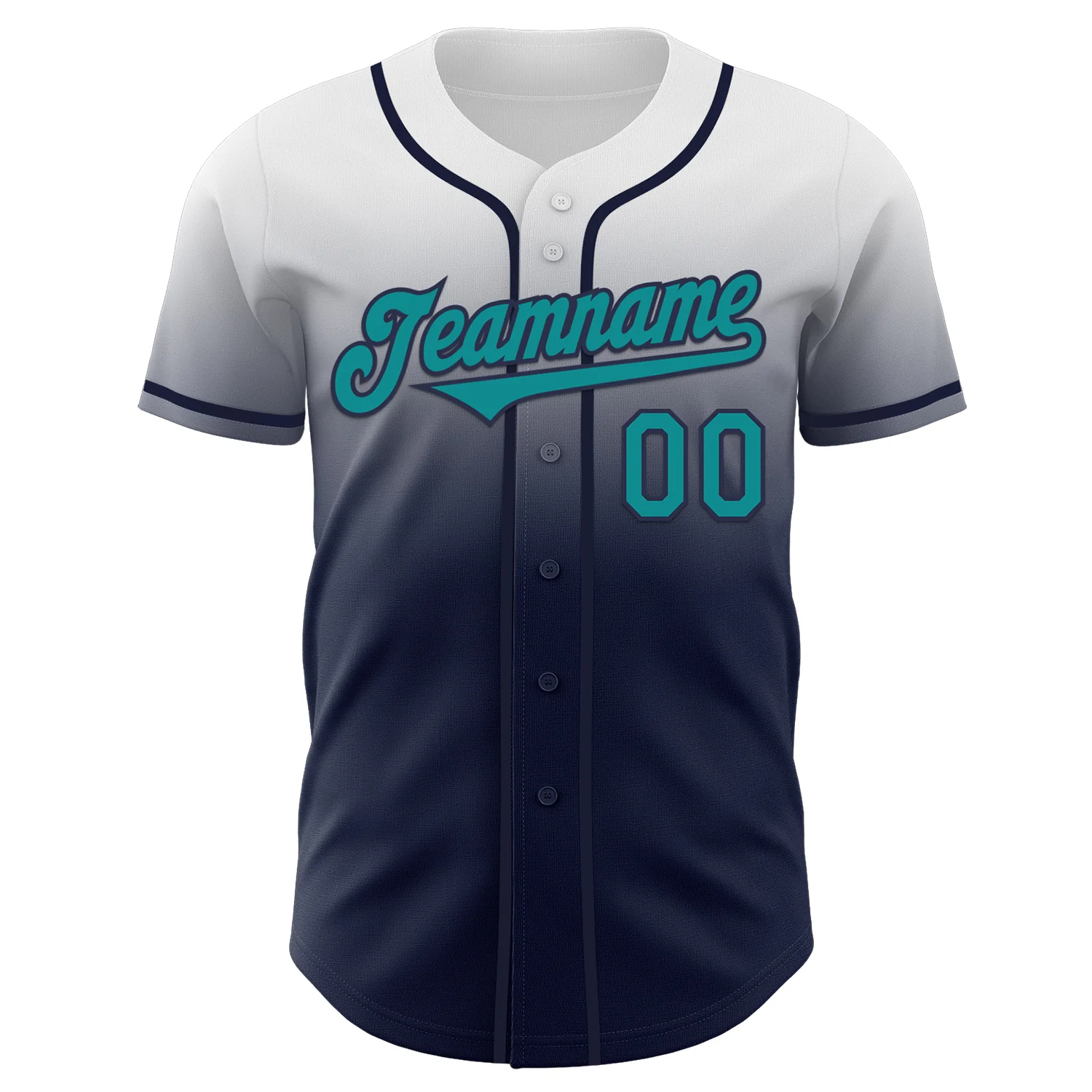 Custom White Teal-Navy Authentic Fade Fashion Baseball Jersey - Image 2