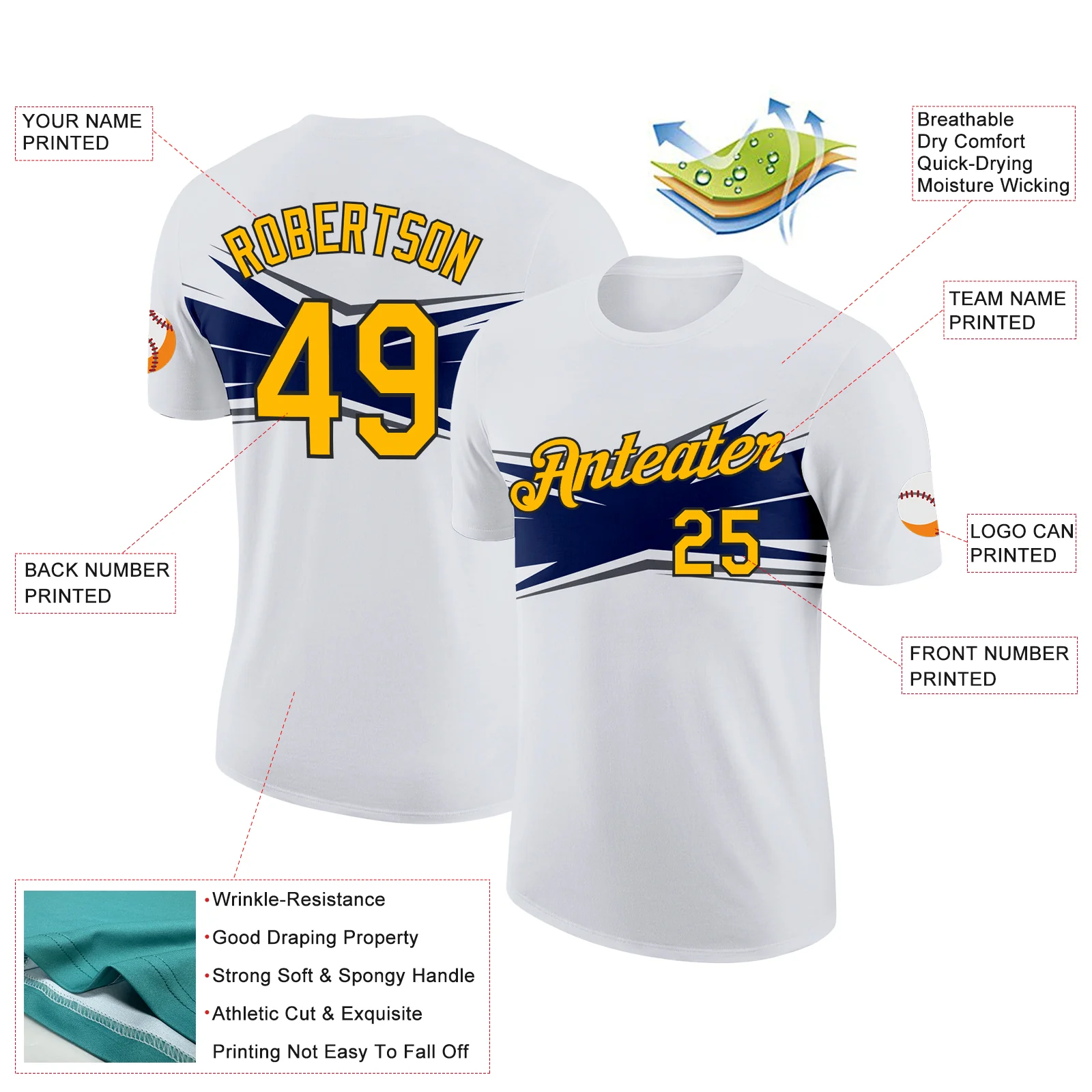Custom White Gold Navy Gray-Black 3D Esports Performance T-Shirt - Image 2