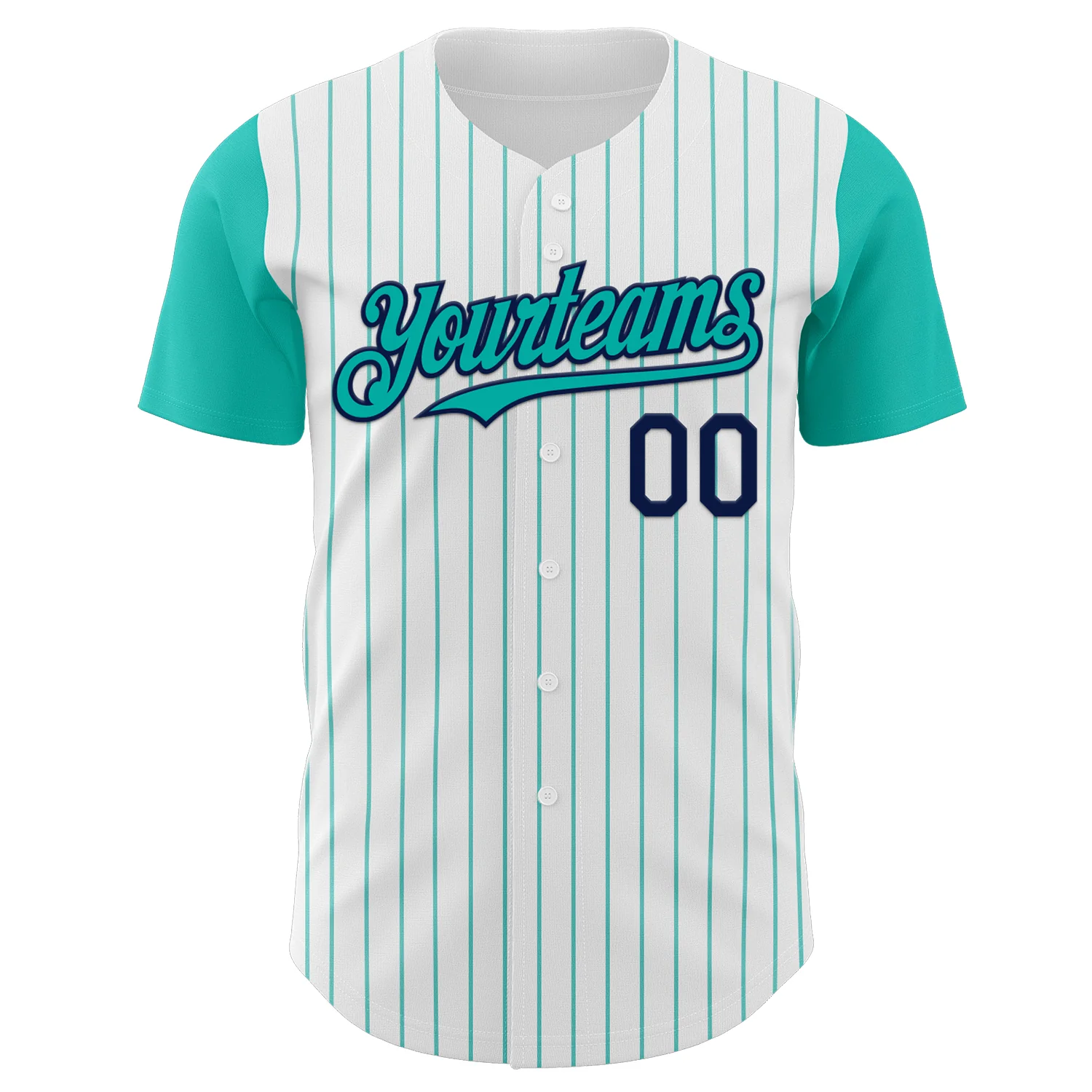 Custom White Aqua Pinstripe Navy Authentic Two Tone Baseball Jersey - Image 2