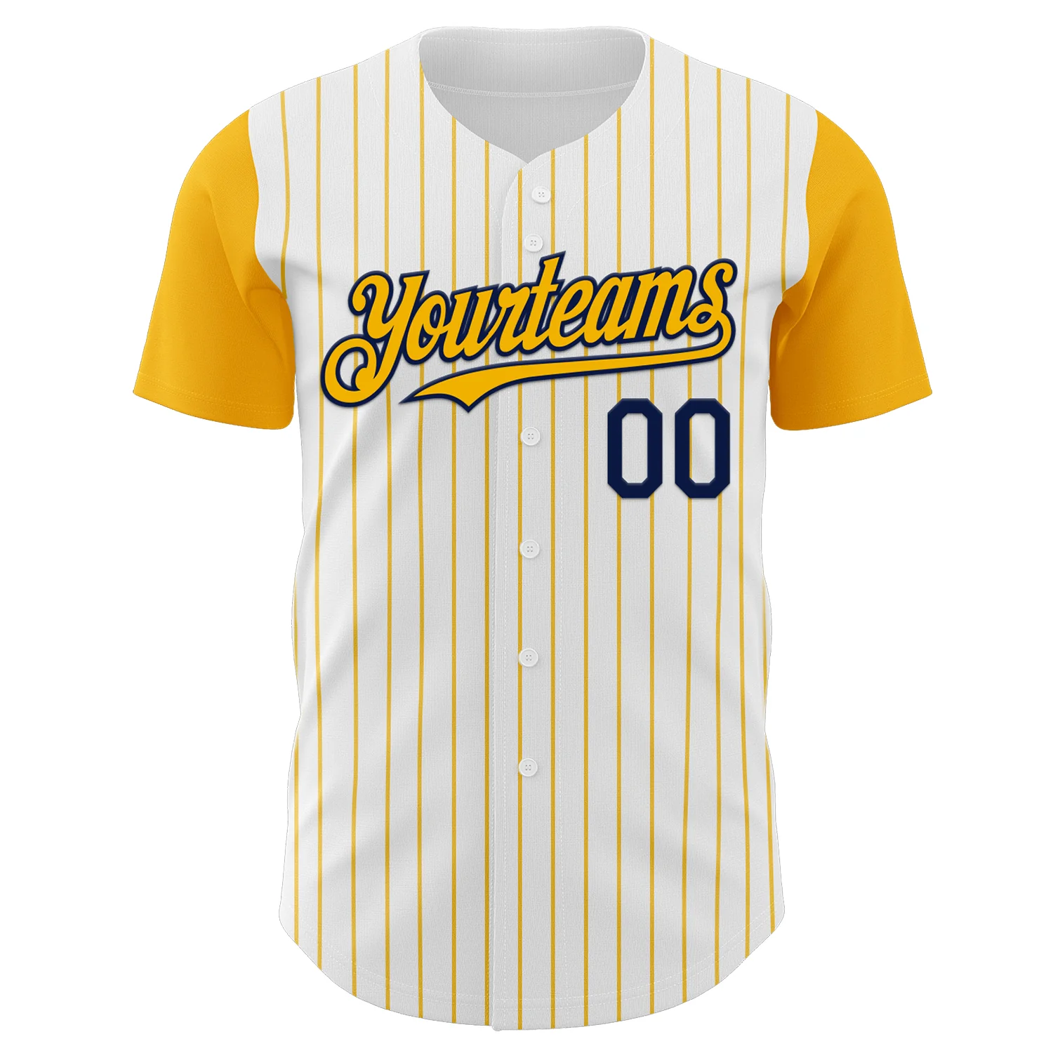 Custom White Gold Pinstripe Navy Authentic Two Tone Baseball Jersey - Image 2