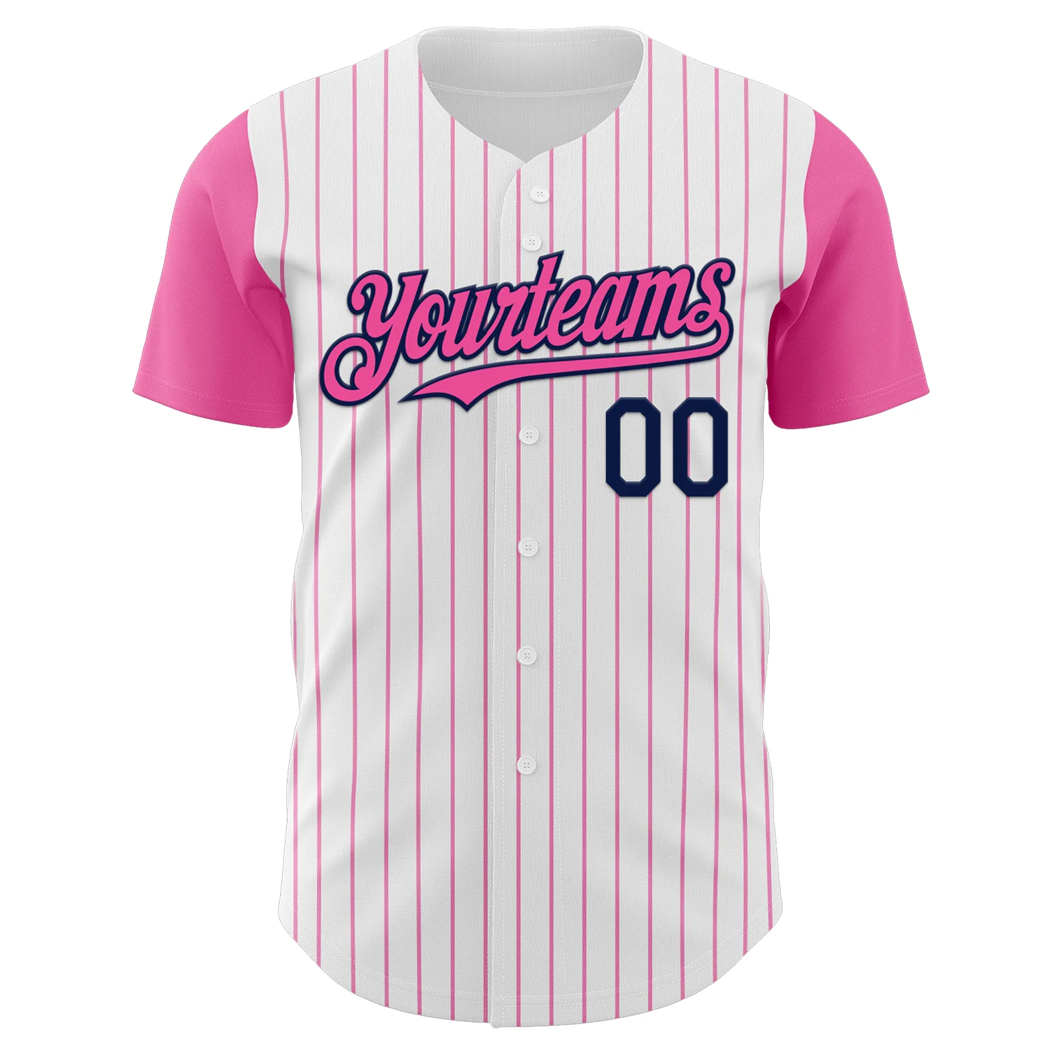 Custom White Pink Pinstripe Navy Authentic Two Tone Baseball Jersey - Image 2