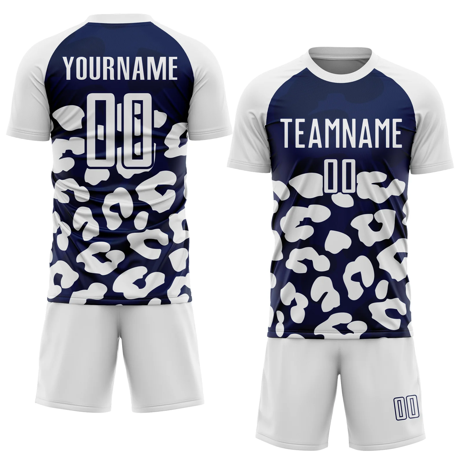 Custom White Navy Animal Leopard Print Sports Sublimation Soccer Uniform Jersey - Image 2