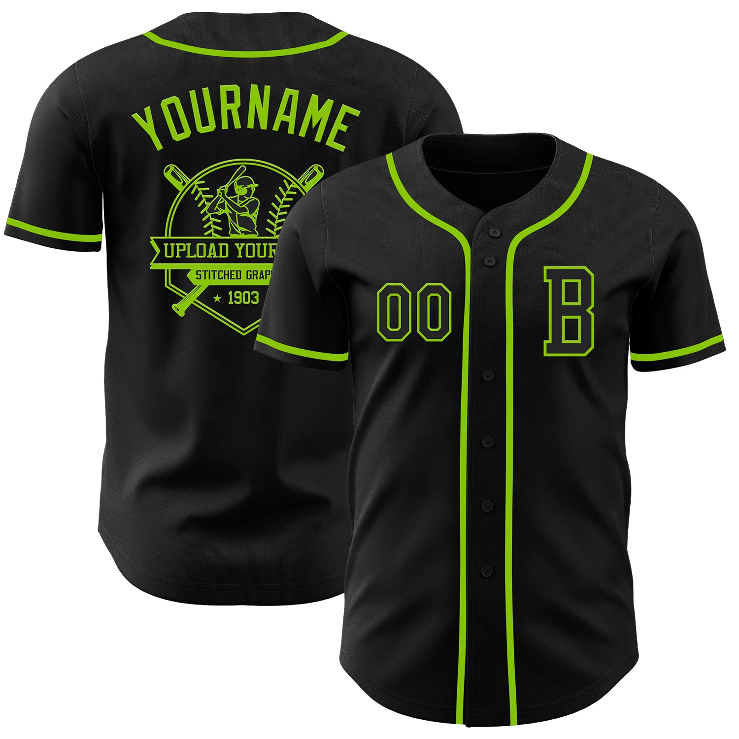Custom Black Neon Green Authentic Baseball Jersey - Image 5