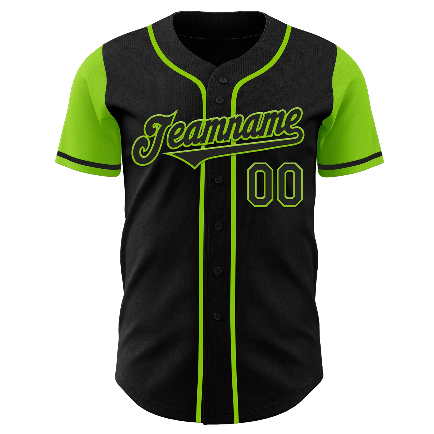 Custom Black Neon Green Authentic Two Tone Baseball Jersey - Image 2