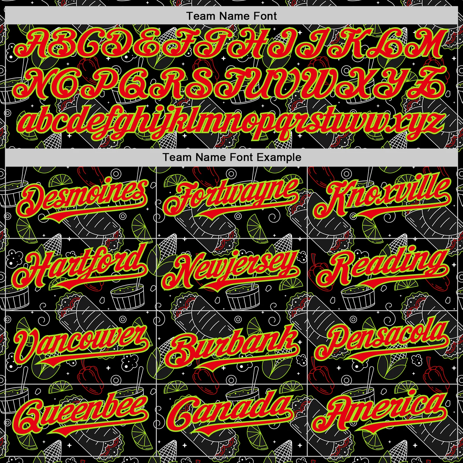 Custom Black Fire Red-Neon Green Foodie Mexican Food Doodles Authentic Baseball Jersey - Image 4
